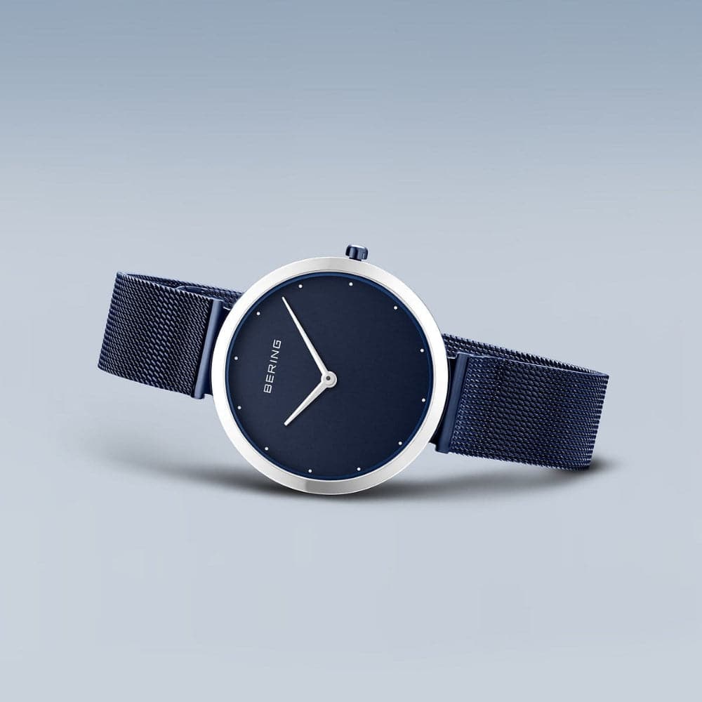 Bering Classic Blue Dial Women's Watch with Milanese Strap 18132-397 | Elegant Dress Watch for Business, Party & Everyday Wear