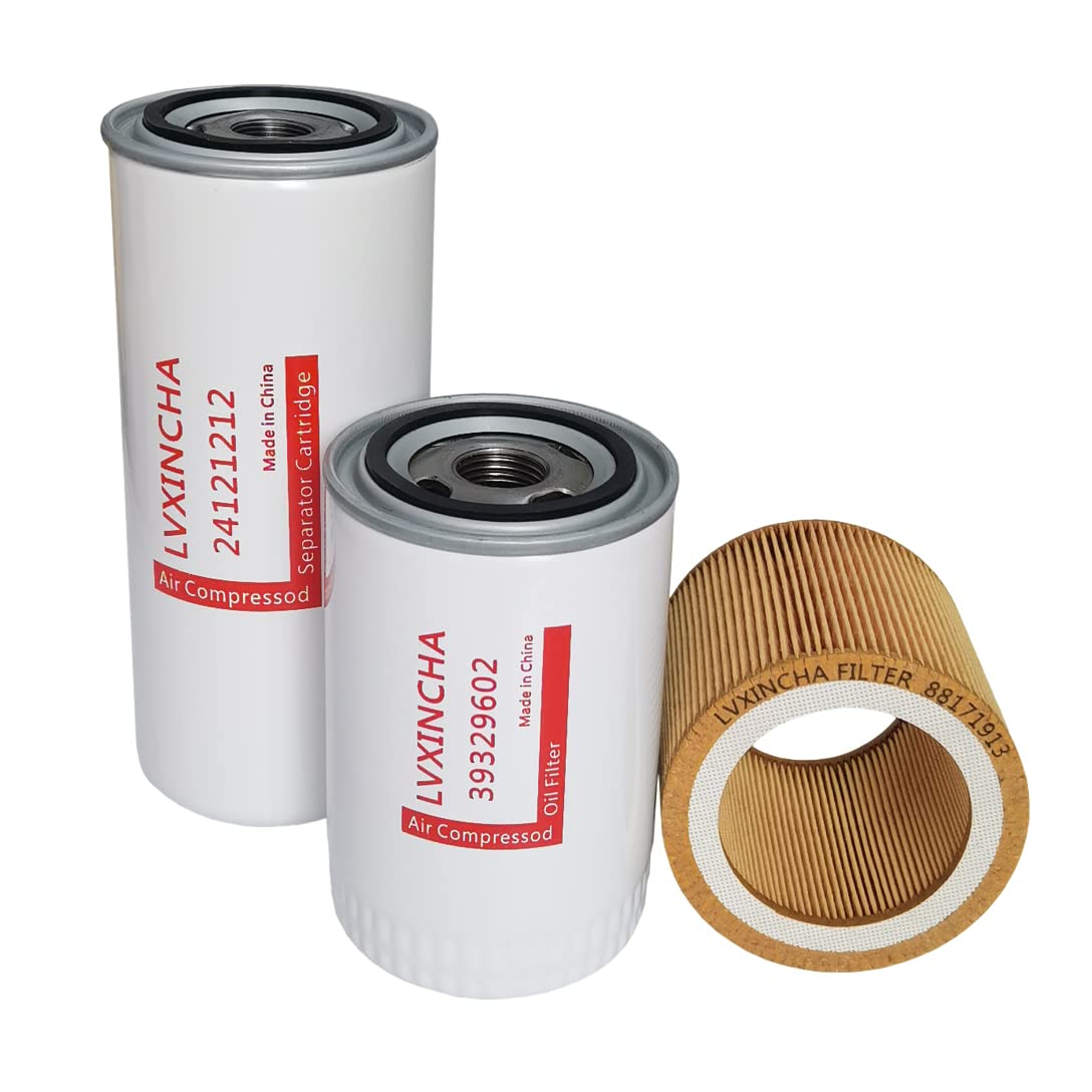 LVXINCHA Oil Separator 24121212, Oil Filter 39329602 & Air Filter 88171913 - 3-in-1 Replacement Filter Kit for Air Compressor | Heavy-Duty Filtration System for Industrial, Automotive & Workshop Use