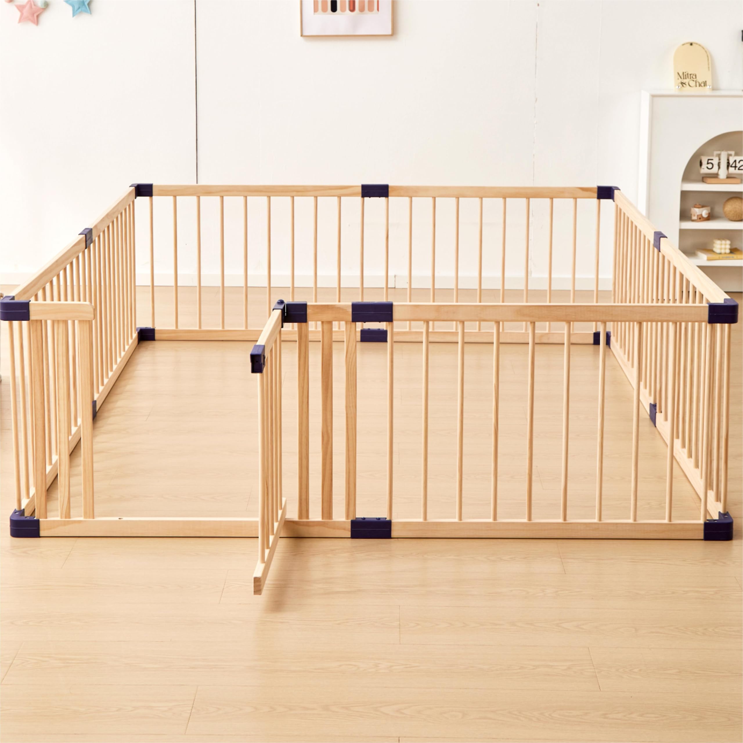 Wooden Baby Playpen for Babies & Toddlers - 180X200cm Safe Play Yard Fence with Natural Wood Finish | Indoor & Outdoor Play Area for Crawling, Learning & Playtime Activities