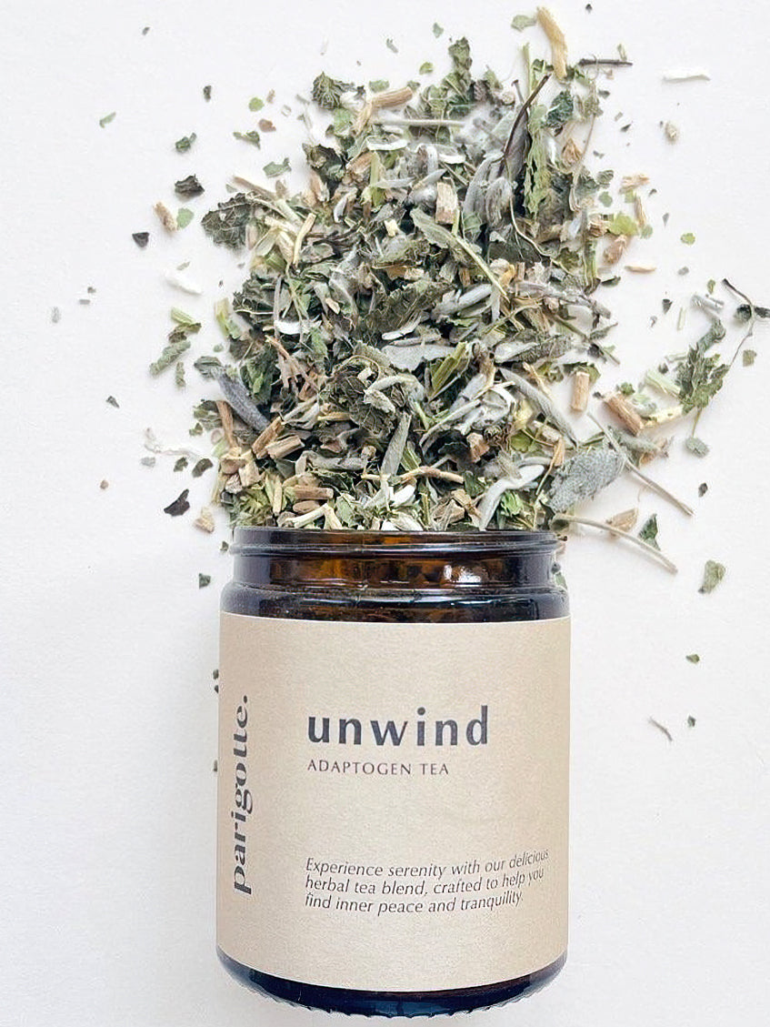 Parigotte Adaptogen Tea for Stress Relief & Relaxation - Herbal Tea Blend to Unwind & Rebalance - Perfect for Evening Relaxation & Self-Care Rituals
