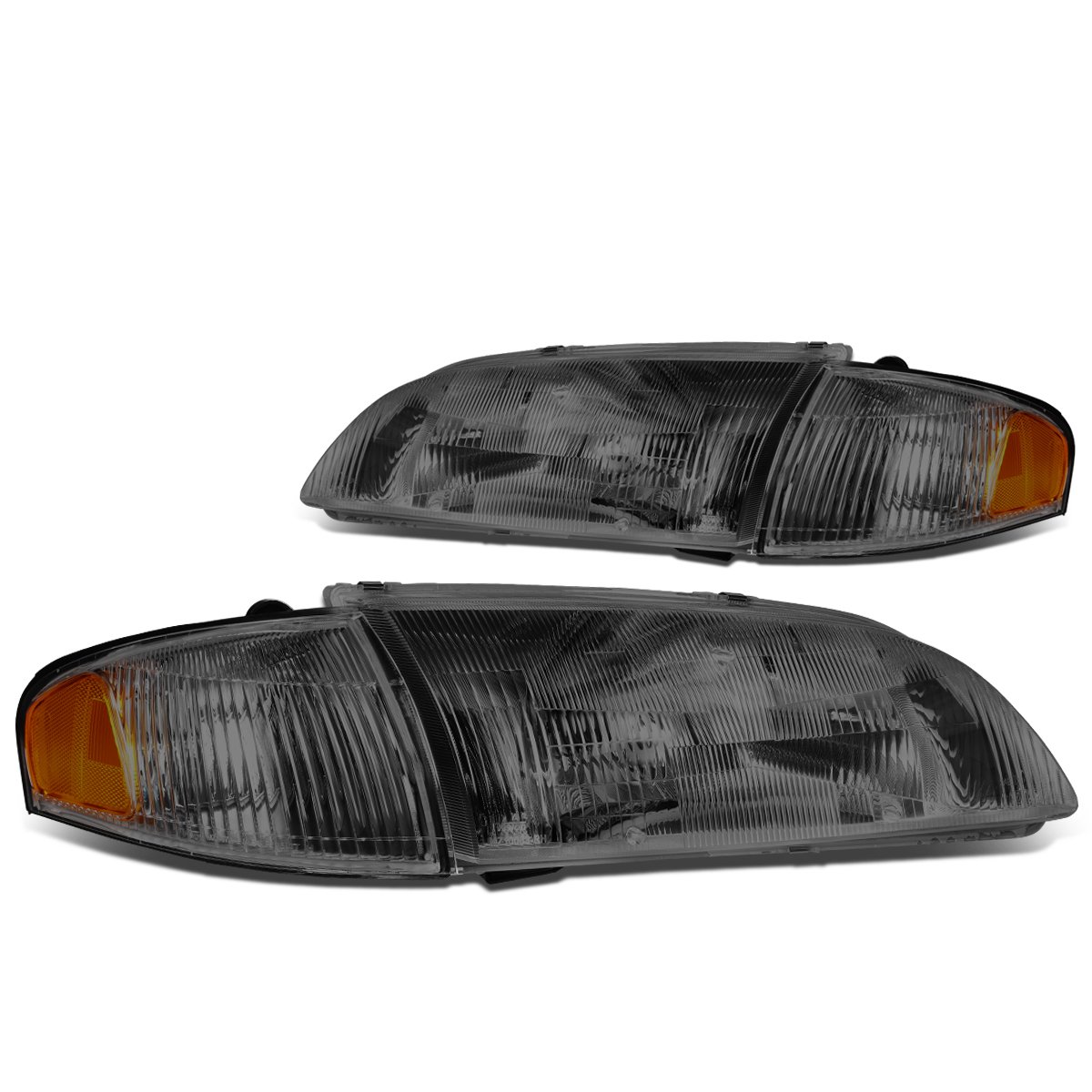 DNA Motoring HL-OH-063-SM-AM Smoke Lens Headlights & Corner Lights for 1998-1999 Mazda 626 - Black Housing, DOT Approved, Easy Installation - Upgrade Your Ride for Night Driving & Custom Look