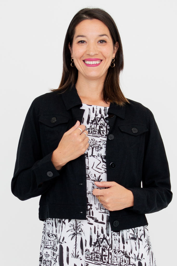 Colleen Jacket for Women - Black Linen Blazer Coat - Lightweight Summer Office Wear & Casual Outfit