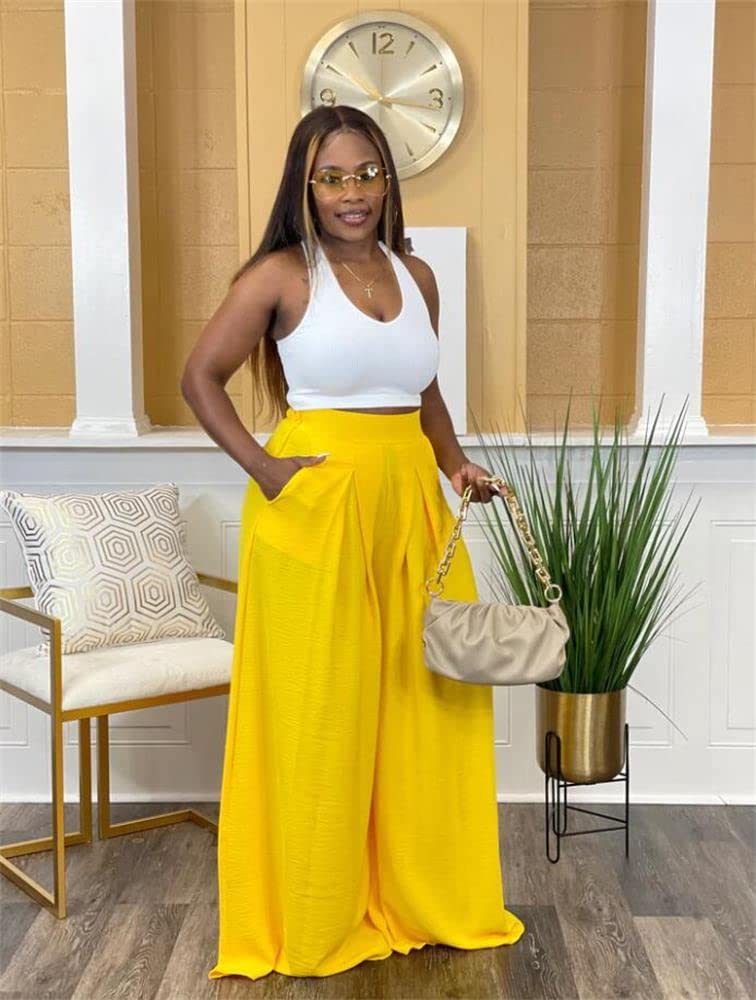 **Women's High Waisted Flowy Palazzo Pants – Casual Wide Leg Trousers with Pockets – Plus Size Comfort – Perfect for Lounge, Work & Travel**