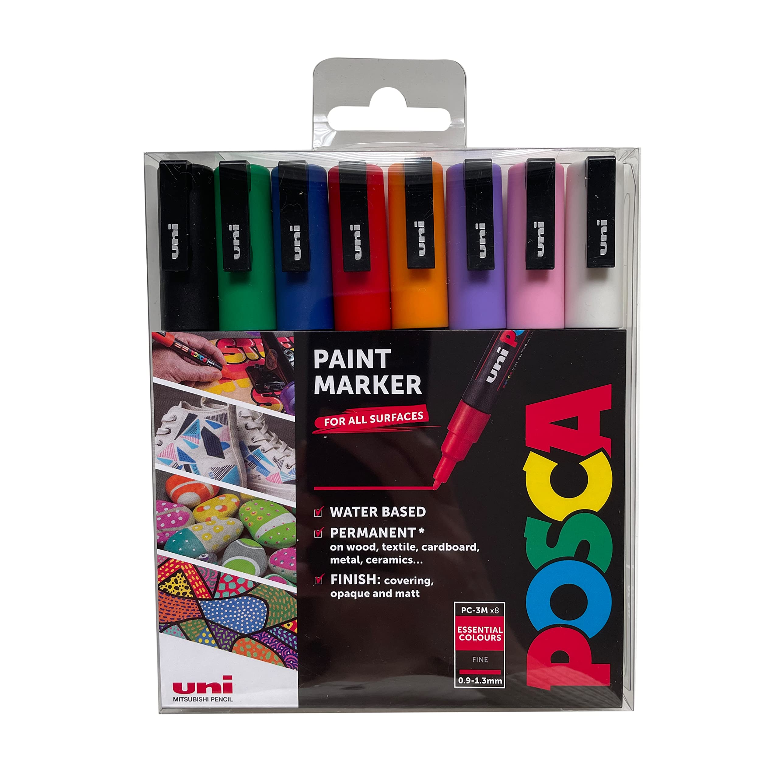 Posca PC-3M Fine Tip Acrylic Paint Markers - 8 Pack Permanent Felt Tip Markers for Artists, Adults & Kids - Vibrant Colors for Fabric, Graffiti, Watercolor, Glass & Window Art - Ideal for DIY Projects, Sketching & Creative Coloring
