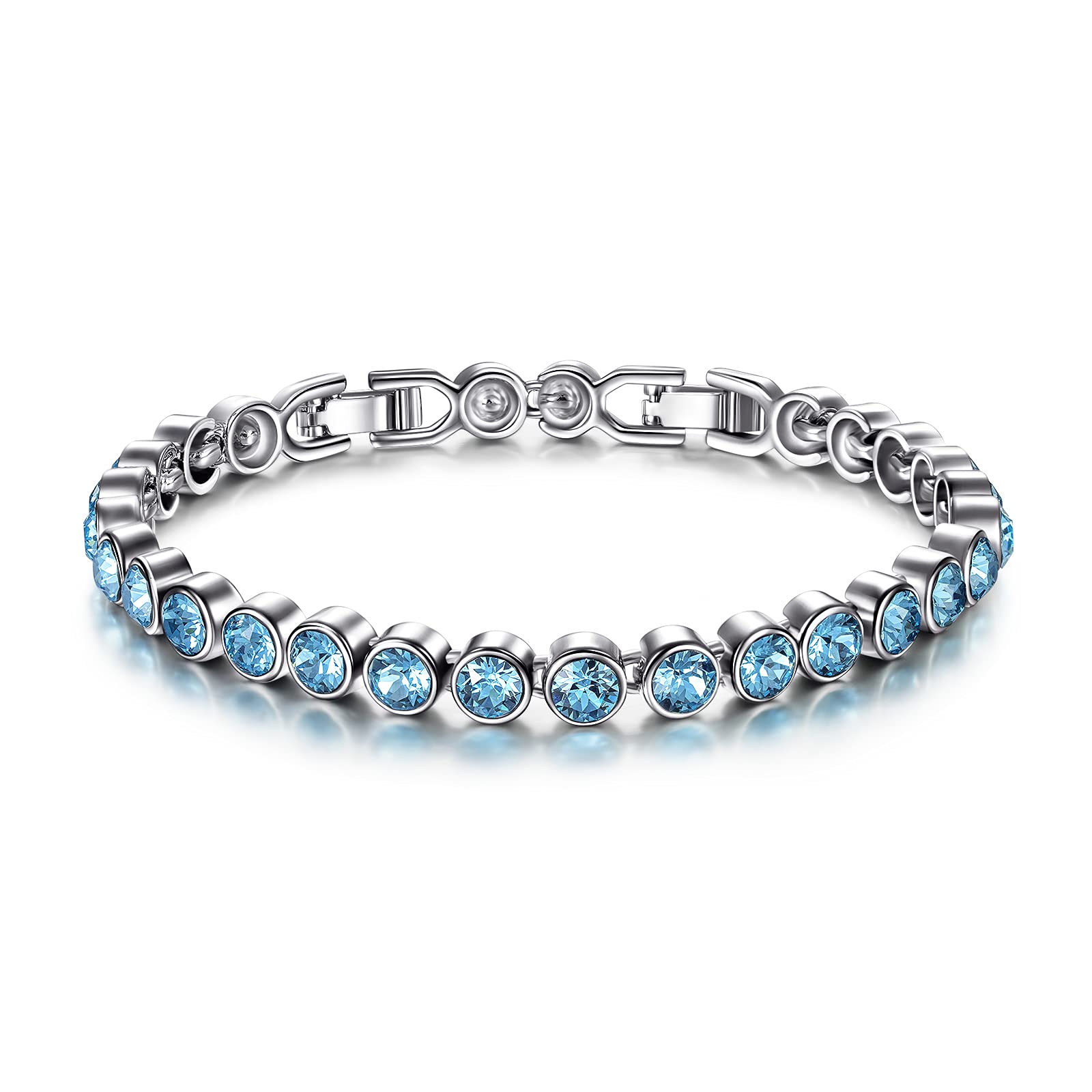 LADY COLOUR Blue Crystal Tennis Bracelet & Earrings Set - 6.4