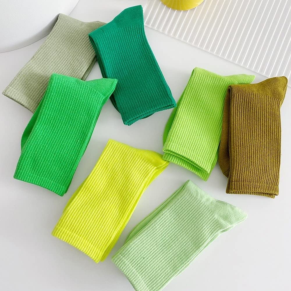 Long Green Spring & Autumn Fluorescent Tube Socks - Fruit Green & Dark Green Candy Color Knee High Socks for Women - Perfect for Cosplay, Rave, and Fashion Outfits