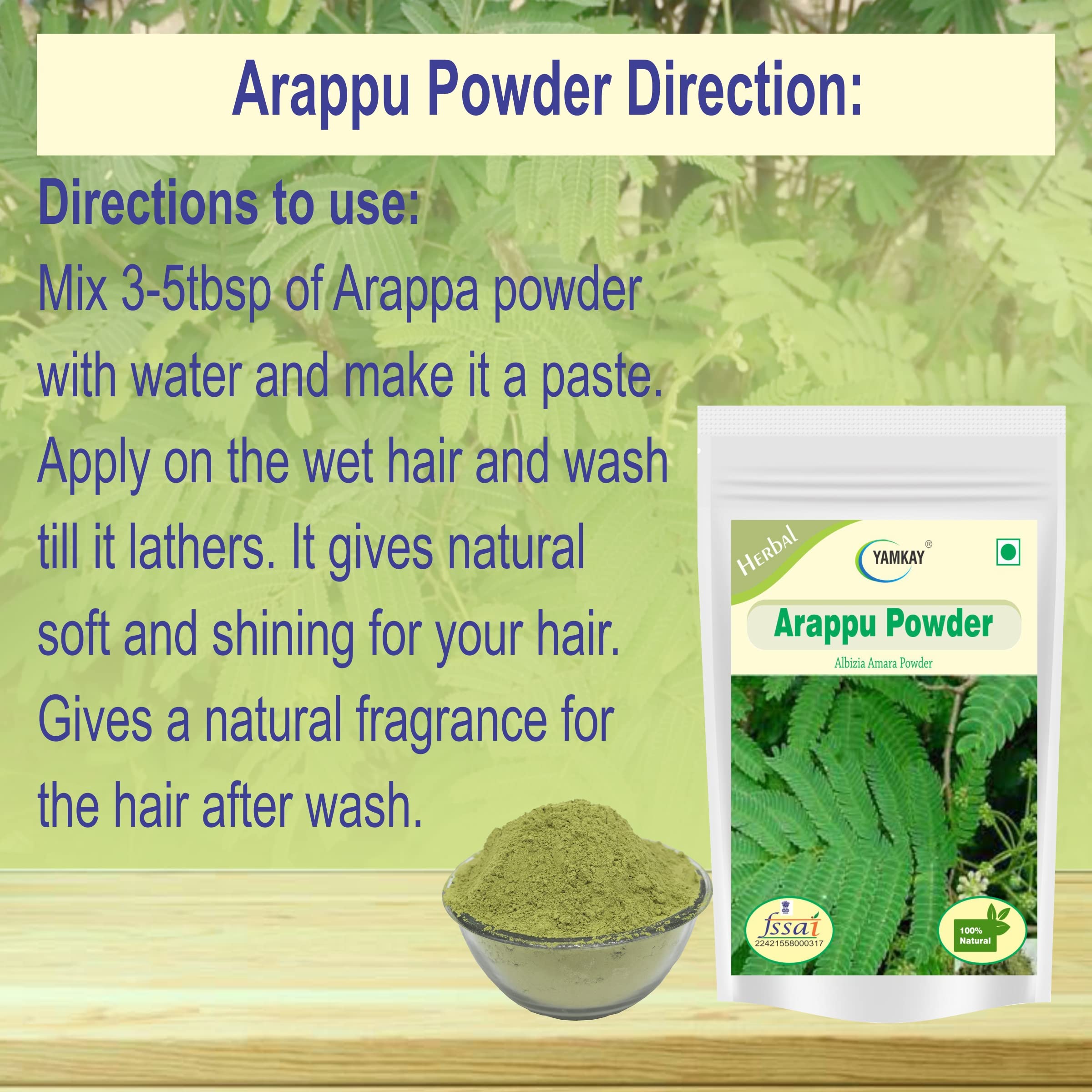 YAMKAY Arappu Albizia Amara Powder - 100% Natural Traditional Hair Wash & Conditioner (100g) for Dandruff Control, Hair Growth & Scalp Care - Perfect for Ayurvedic Hair Treatment at Home