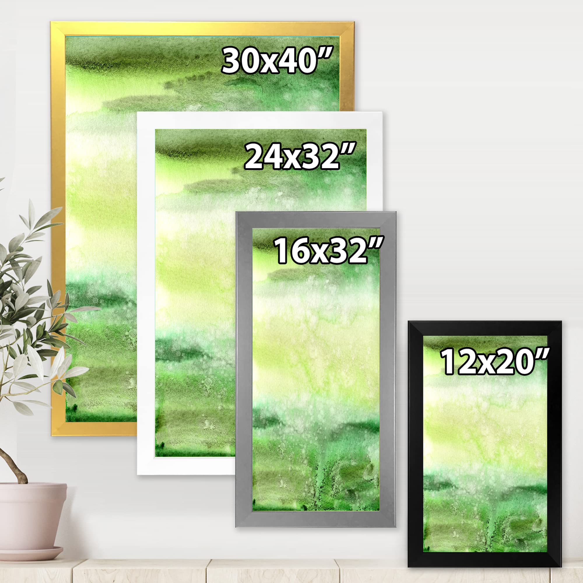 Pastel Abstract Framed Wall Art with Dark Green & Beige Spots - Modern Home Decor for Living Room, Bedroom & Office