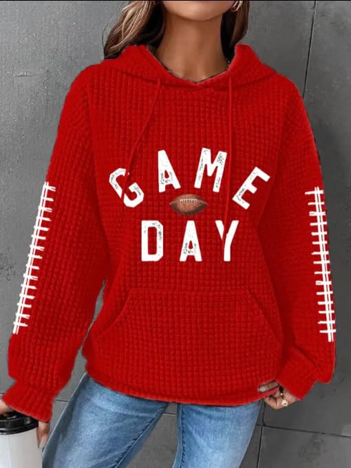 Chvity Women's Pullover Sweatshirt - Pumpkin Printed Waffle Hoodie with Drawstring & Pocket | Cozy Fall Long Sleeve Top for Casual Outfits, Autumn Layering & Holiday Season
