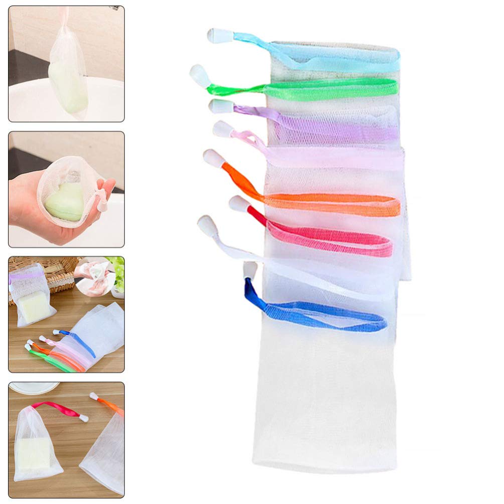 EXCEART 10-Pack Double Layer Mesh Soap Bags with Drawstring - Bubble Foam Net Cleanser, Soap Saver Pouch for Women & Girls (Random Colors) | Perfect for Travel, Bathroom Storage & Eco-Friendly Facial Cleaning