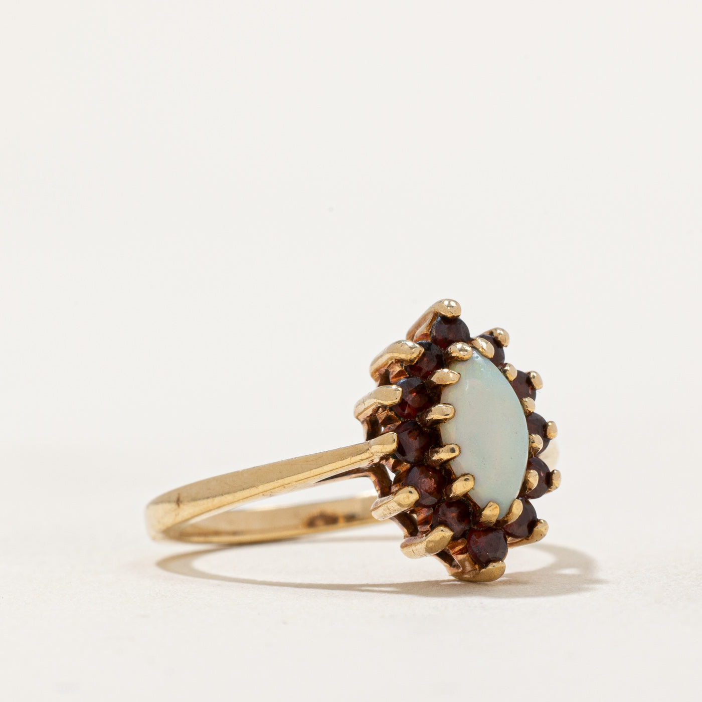 Exquisite Marquise Cut Opal & Garnet Halo Ring | 0.35ct Center Stone, 0.50ctw Total | Size 6.25 | Vintage Inspired Jewelry for Engagement, Anniversary & Special Occasions