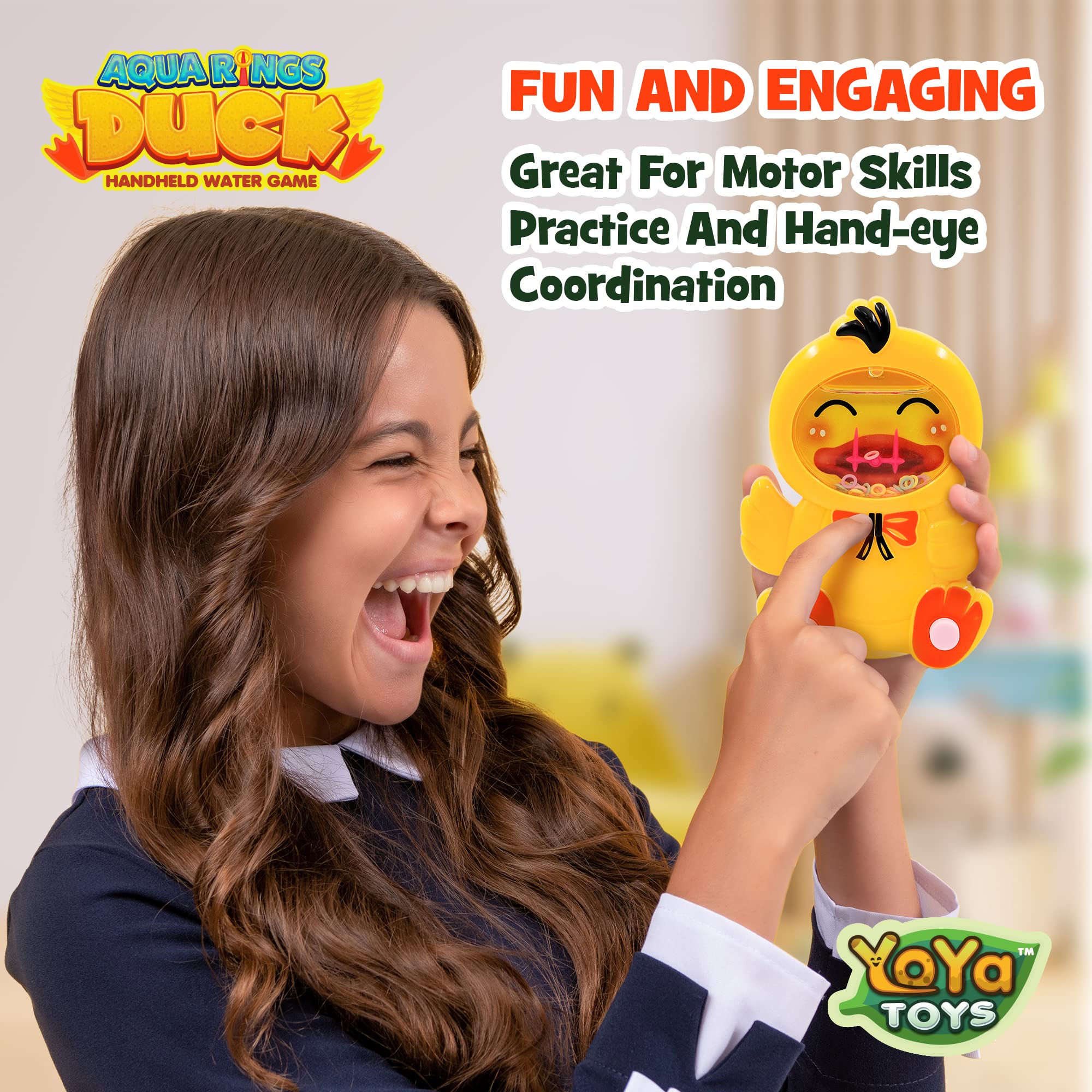 YoYa Toys Aqua Rings Duck Handheld Water Game for Kids - Classic Retro Travel Toy with Nostalgic Fun - Portable Road Trip & Car Activity for Children - Perfect Gift & Party Favor for Boys & Girls - Great for Travel, Waiting Rooms, and Stress Relief Playtime
