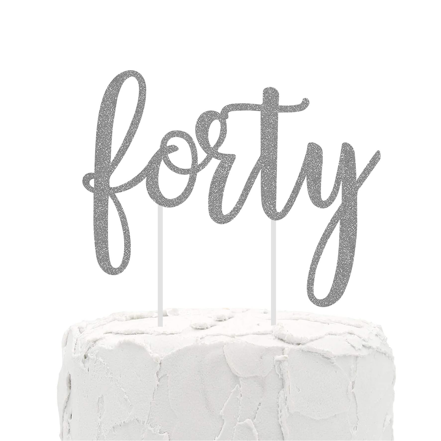 40th Birthday Cake Topper - Silver Glitter 'Forty' Cake Decor for Anniversary & Birthday Party (6 Inch) - Perfect for Milestone Celebrations, Cake Decorating, and Special Occasion Party Supplies