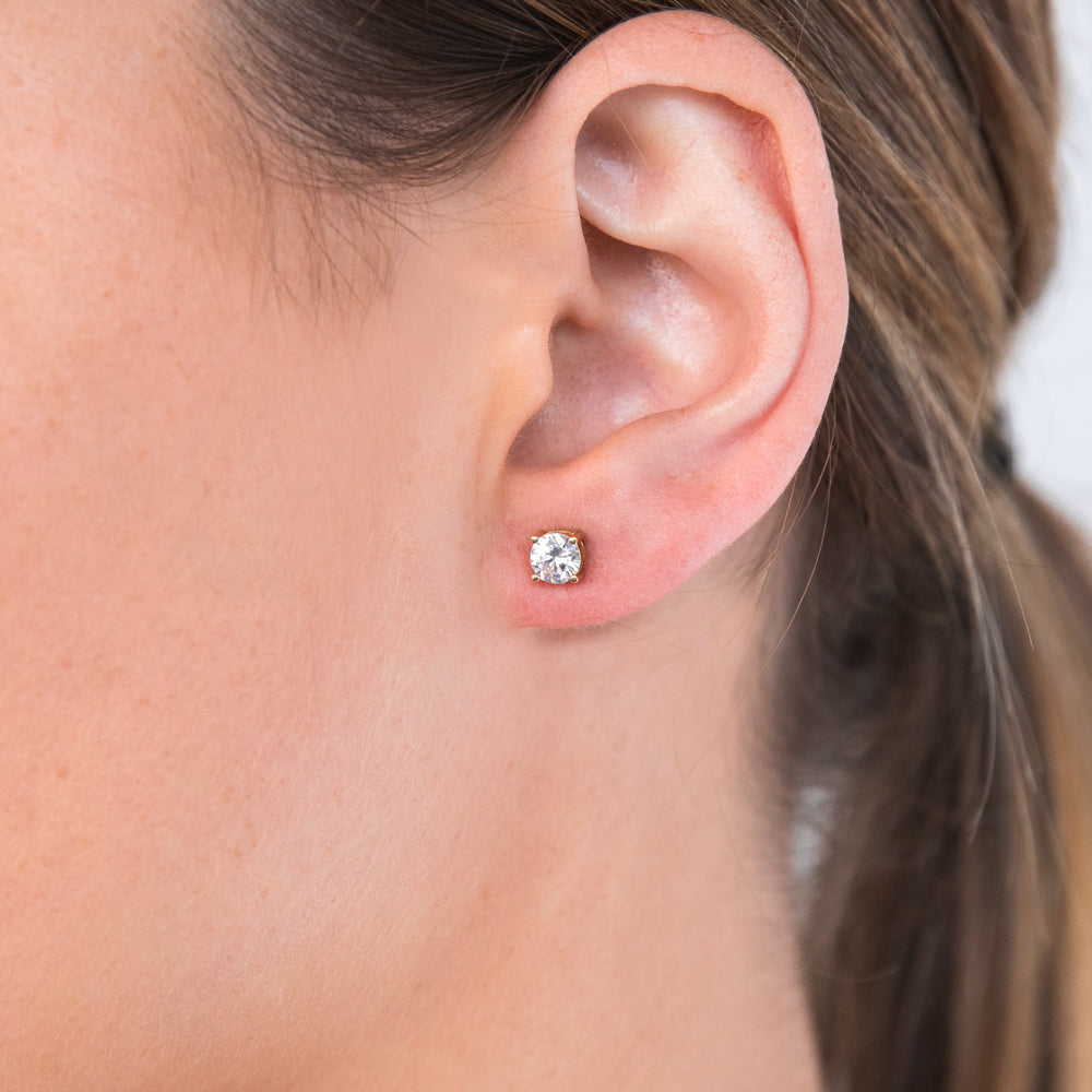 9ct Yellow Gold 5mm Cubic Zirconia Round Stud Earrings - 3mm Post Size | Perfect for Everyday Wear, Parties & Special Occasions