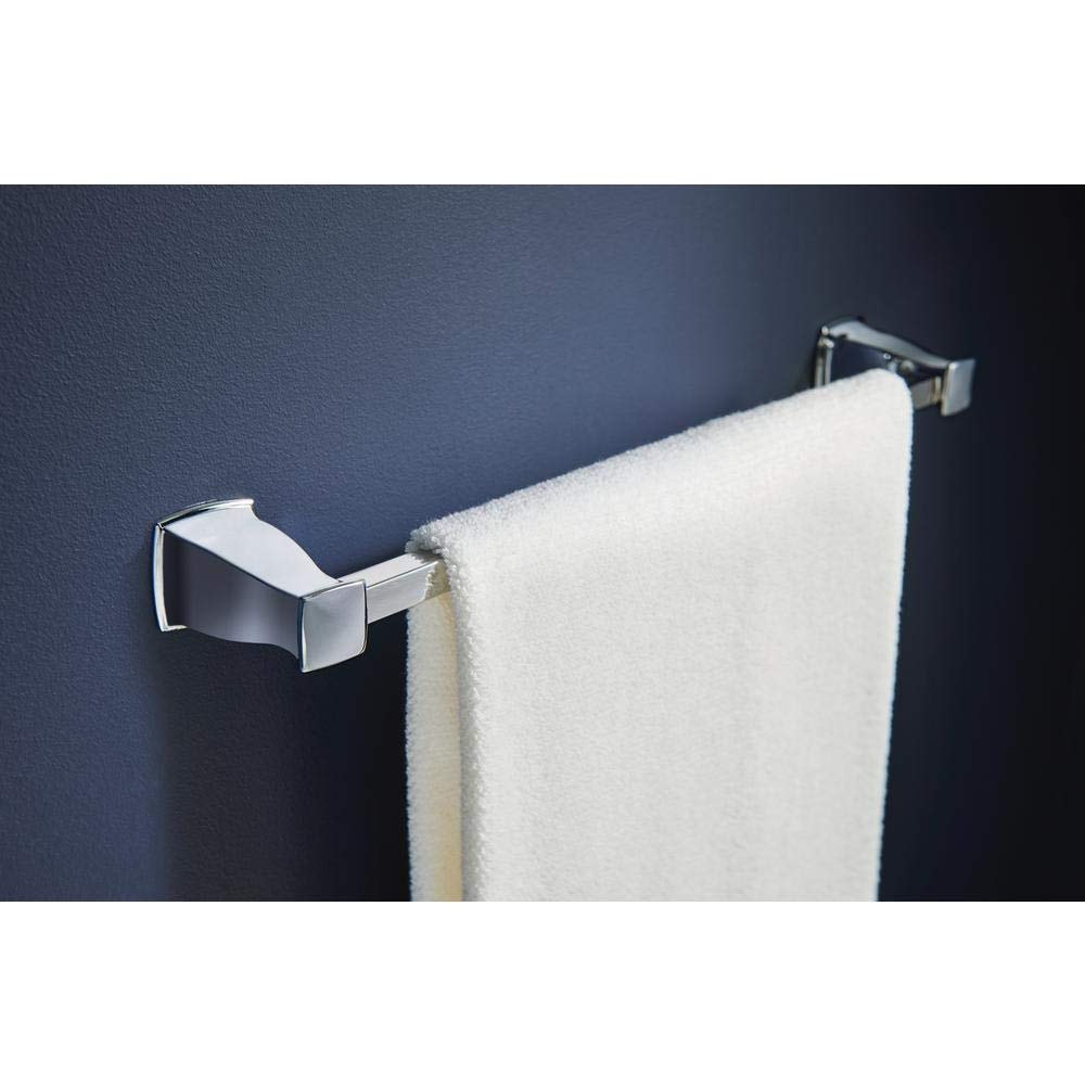 Moen Hensley 24-Inch Chrome Towel Bar with Press and Mark - Bathroom Accessory for Modern Homes & Spa-Like Showers
