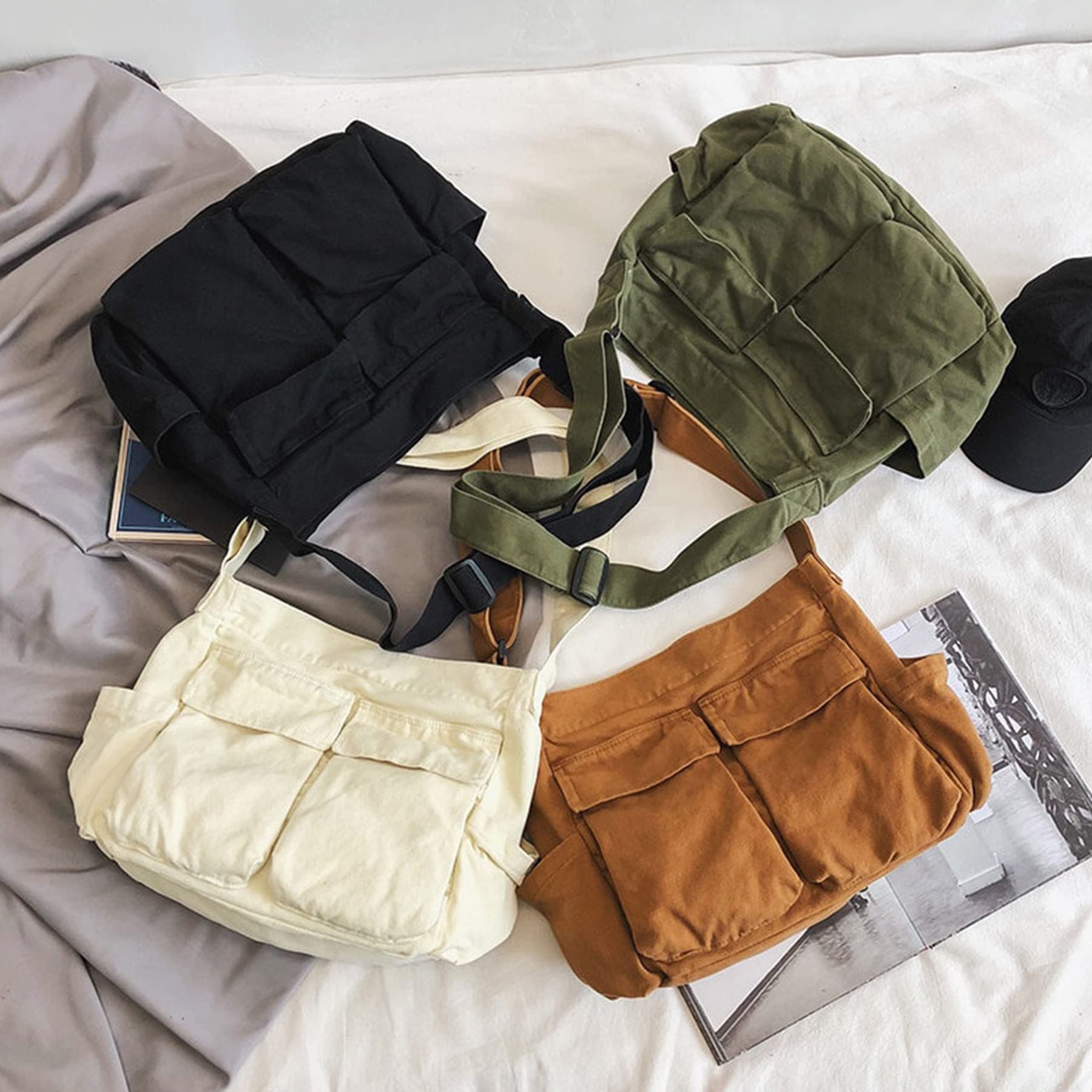 Chirest Messenger Bag for Women & Men - Large Canvas Crossbody Hobo Tote with Multiple Pockets | Perfect for Work, Travel & Daily Commute