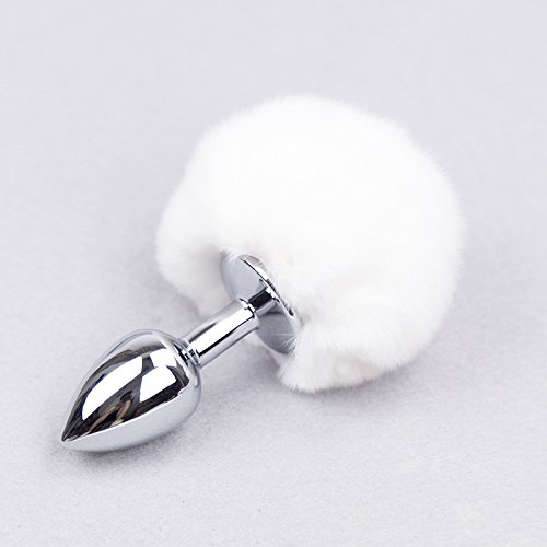 Small Anal Plug with Rabbit Bunny Tail - Stainless Steel Butt Plug for Cosplay & Sensual Play | Waterdrop White | Perfect for Roleplay, BDSM & Adult Fun
