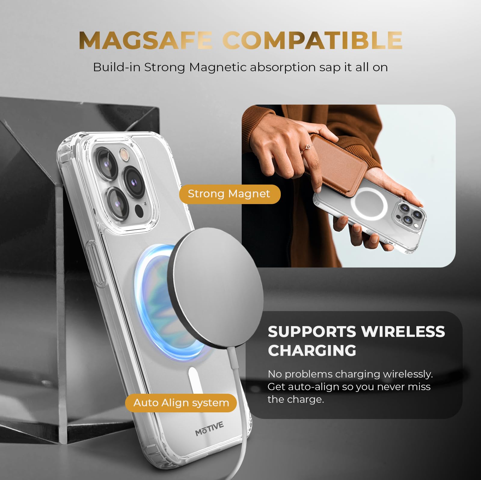 MOTIVE Ultra Strong Magnetic Clear iPhone 15 Pro Max Case with Belt Clip - Magsafe Compatible, Military Grade Drop Protection, Slim Protective Cover for iPhone 15 Pro Max 6.7