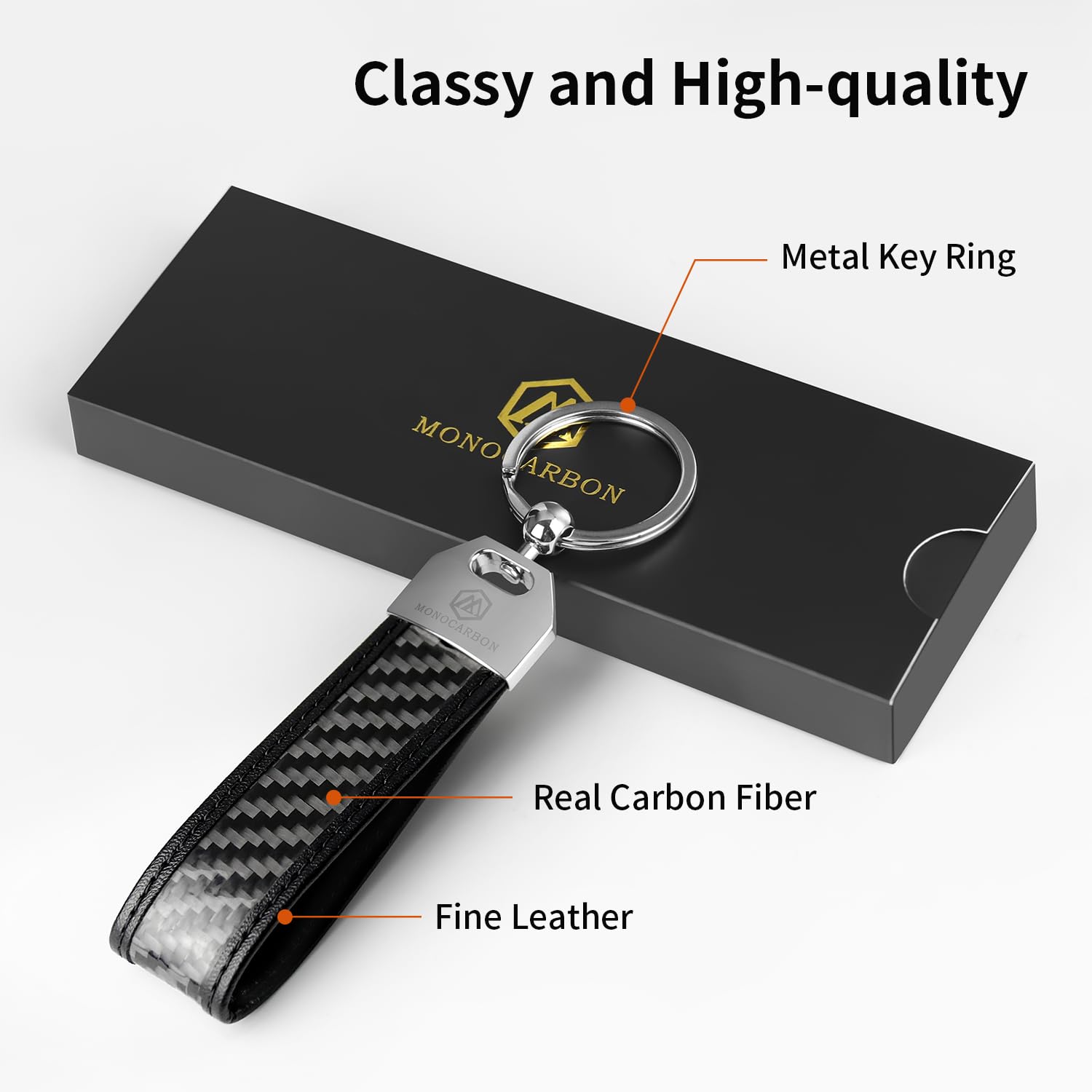 Premium MONOCARBON Real Carbon Fiber Keychain Clip with Ring - Slim Luxury Carabiner for Men's Keys | Durable EDC Keychain Gift for Husband, Boyfriend & Car Enthusiasts | Perfect for Everyday Carry, Key Organization & Vehicle Accessories