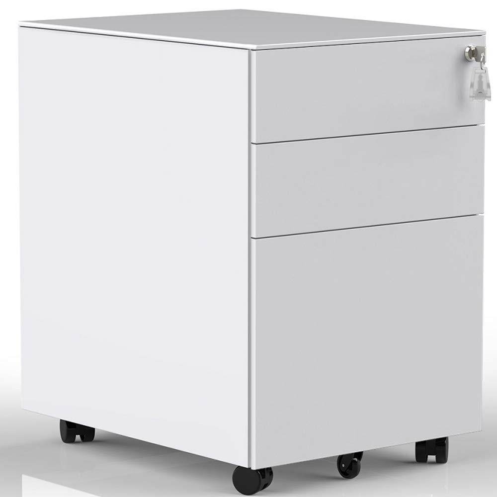 3-Drawer Mobile File Cabinet with Lock - Rolling Under Desk Storage Organizer, Fully Assembled in White - Perfect for Office, Home & Classroom Organization
