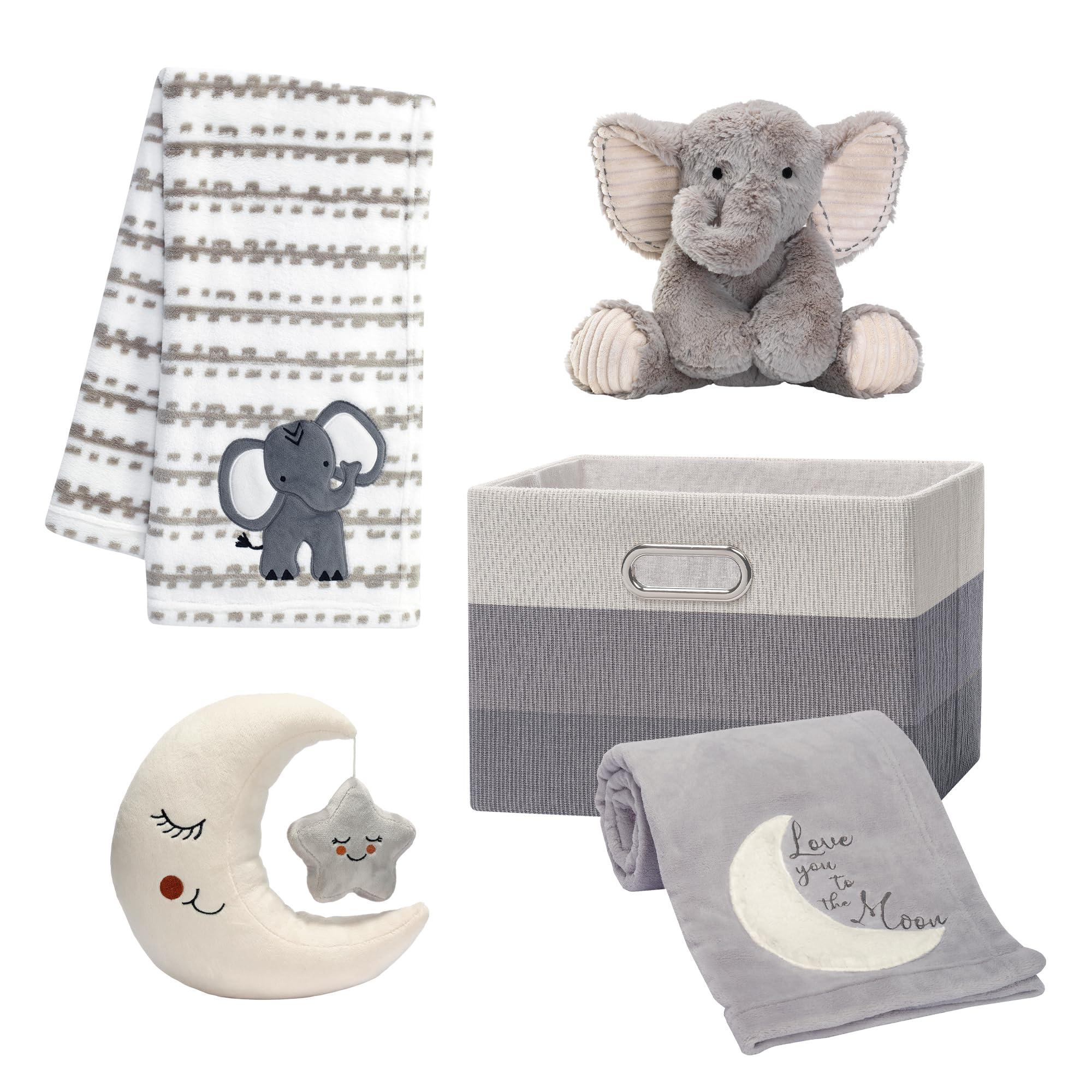 Lambs & Ivy Gray 5-Piece Baby Gift Basket Set - Newborn Welcome Home Gift, Baby Shower Present for Boys & Girls - Perfect Nursery Decor & First Birthday Gift Idea