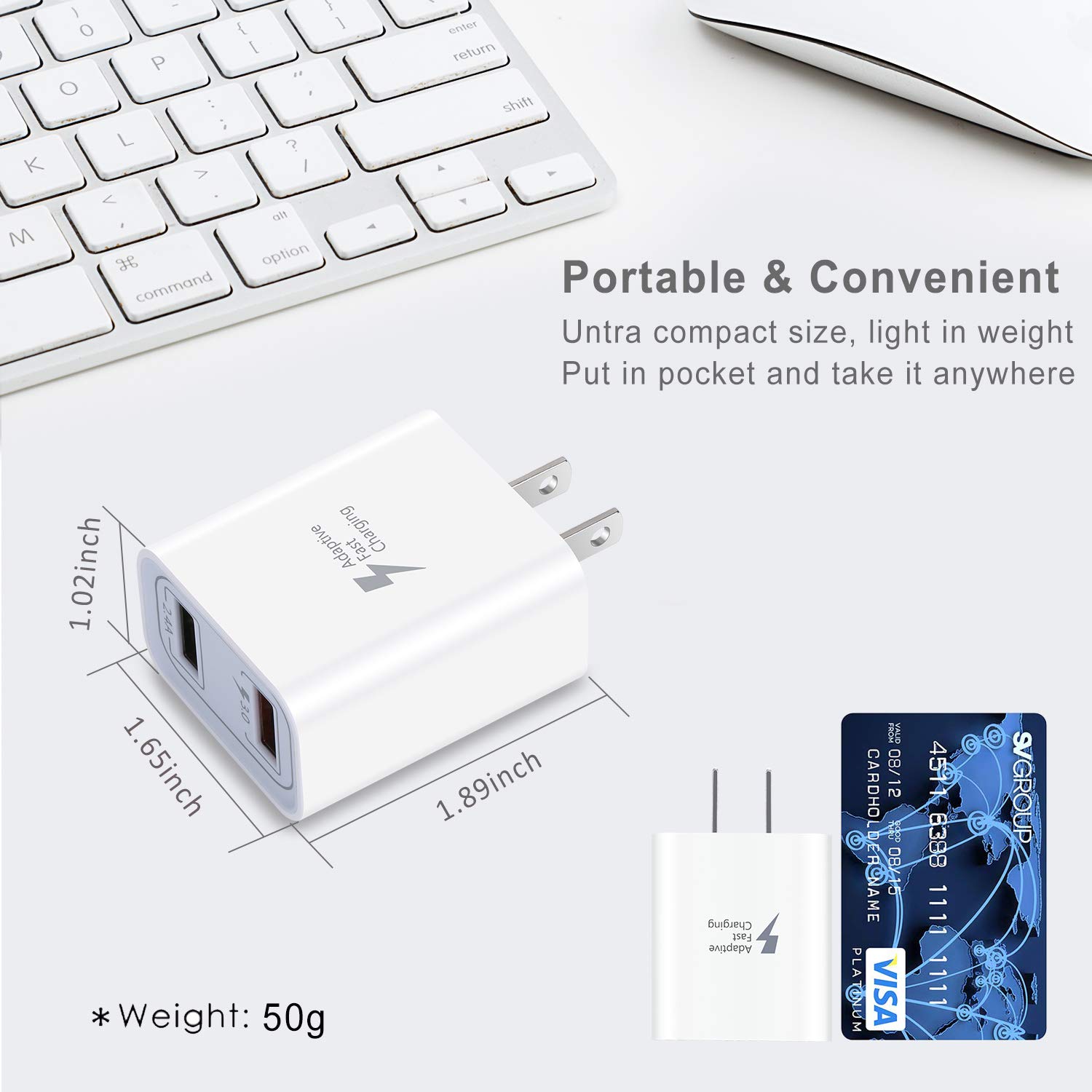 Pofesun 2-Pack QC3.0 Fast USB Wall Charger - Quick Charge 3.0 Power Adapter for iPhone 15/14/13/12 Pro Max, Galaxy S23/S22/Note 20 - Dual Port Charging Block (Black & White) - Perfect for Home, Office & Travel Charging