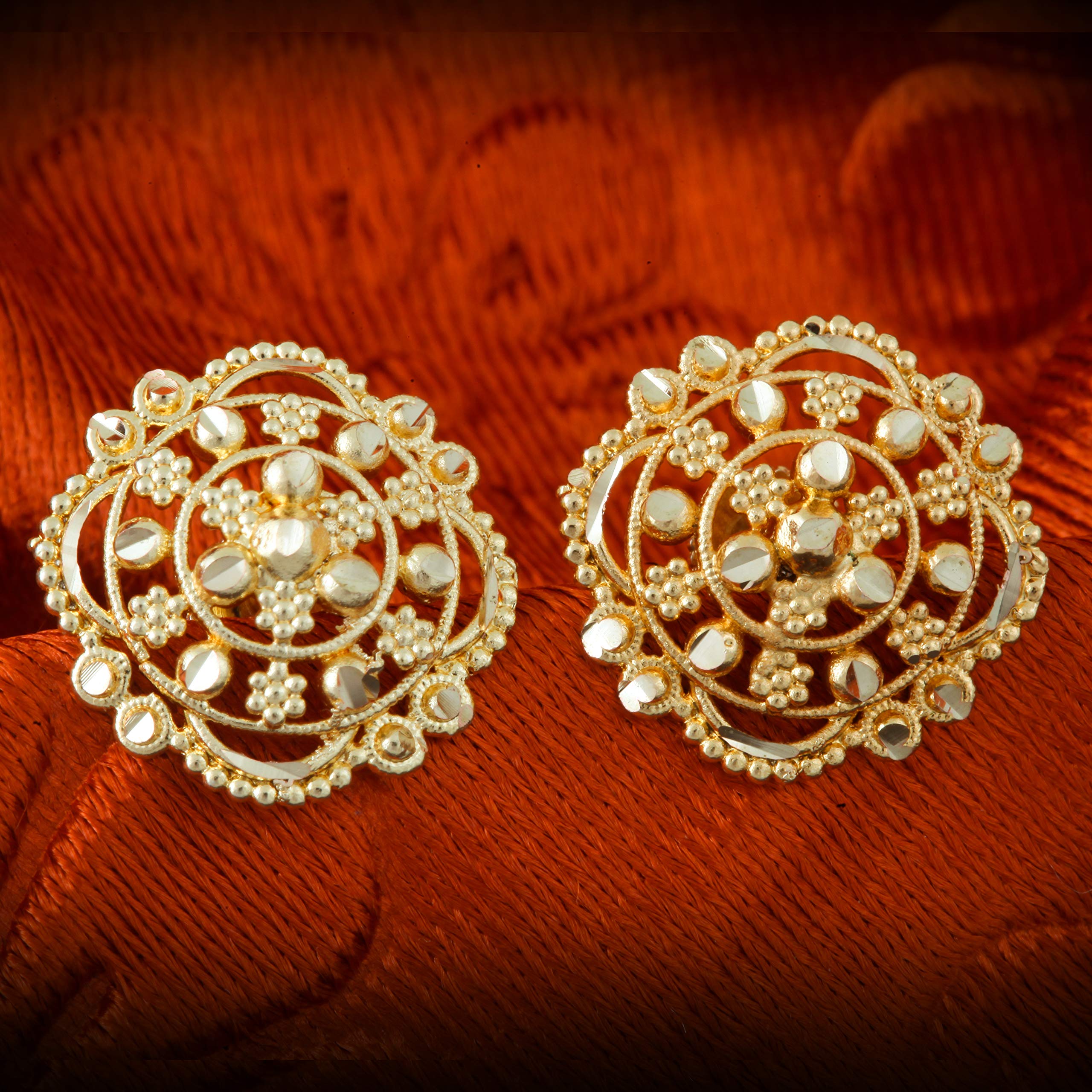 MEENAZ 18k Gold Plated Ruby Meenakari Stud Earrings for Women - Traditional South Indian Temple Jewelry Set with Screw Back Hoops & Bali Designs - Perfect for Weddings, Festivals & Ethnic Fashion