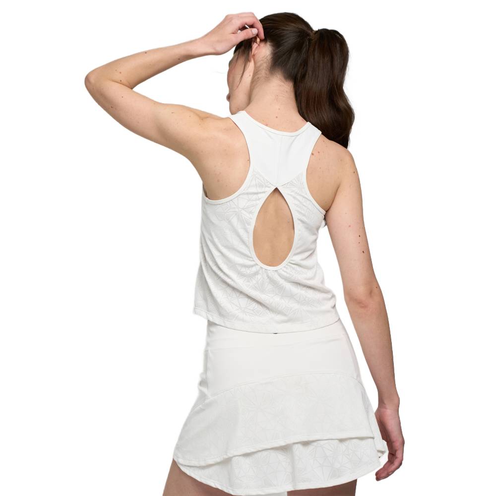 Lija Women's Elite Baton Tank Top - White | Breathable Workout Shirt for Running, Yoga & Gym | Moisture-Wicking Athletic Performance Wear