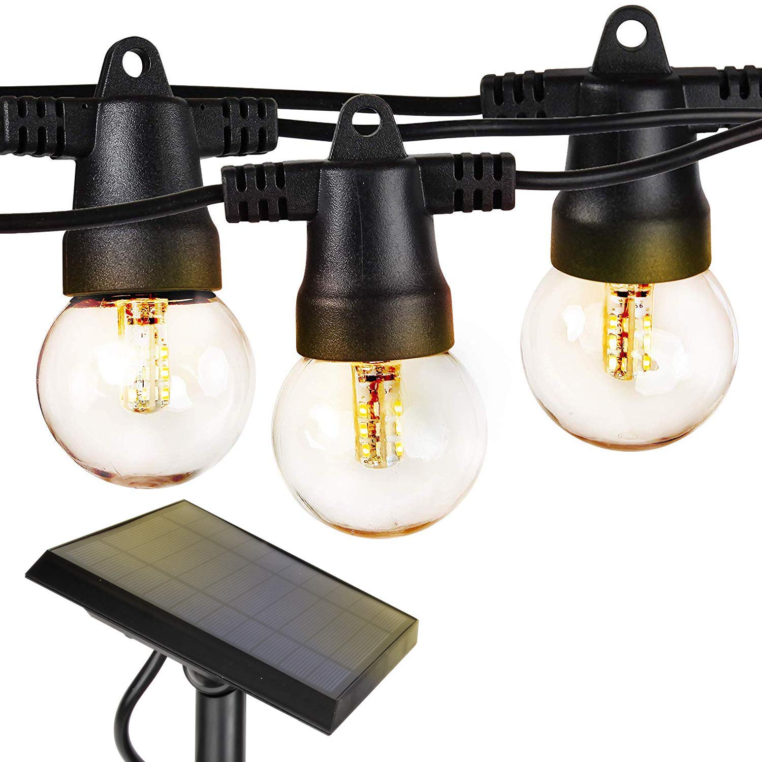 Brightech Ambience Pro Solar Powered Outdoor String Lights - 27 Ft Commercial Grade Waterproof LED Patio Lights with 12 Shatterproof Edison Bulbs, Warm White 1W - Perfect for Backyard, Garden, Wedding & Outdoor Decor