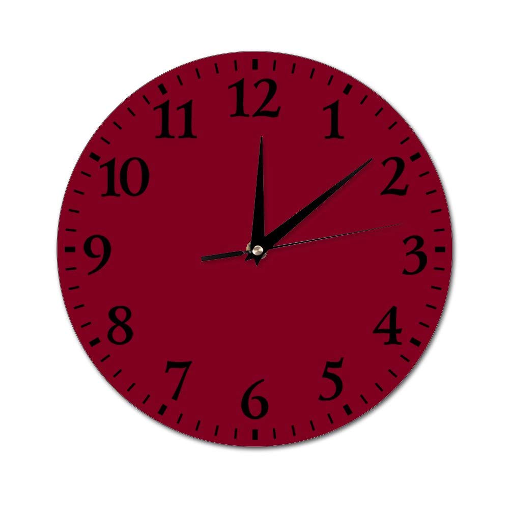 Vintage Burgundy Round Glass Wall Clock - Silent Non-Ticking Wall Decor for Kitchen, Office, Living Room | Retro Home Decor Accessory | Perfect for Farmhouse, Bedroom & Dining Room Décor