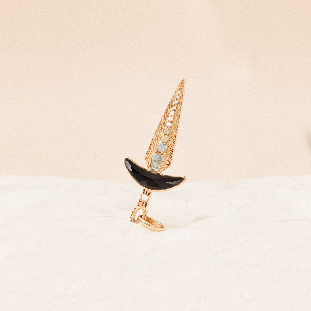 10K Yellow Gold Black Onyx Dagger Charm Pendant - Natural Gemstone Jewelry for Men & Women - Perfect for Gifts, Gothic Fashion & Everyday Wear