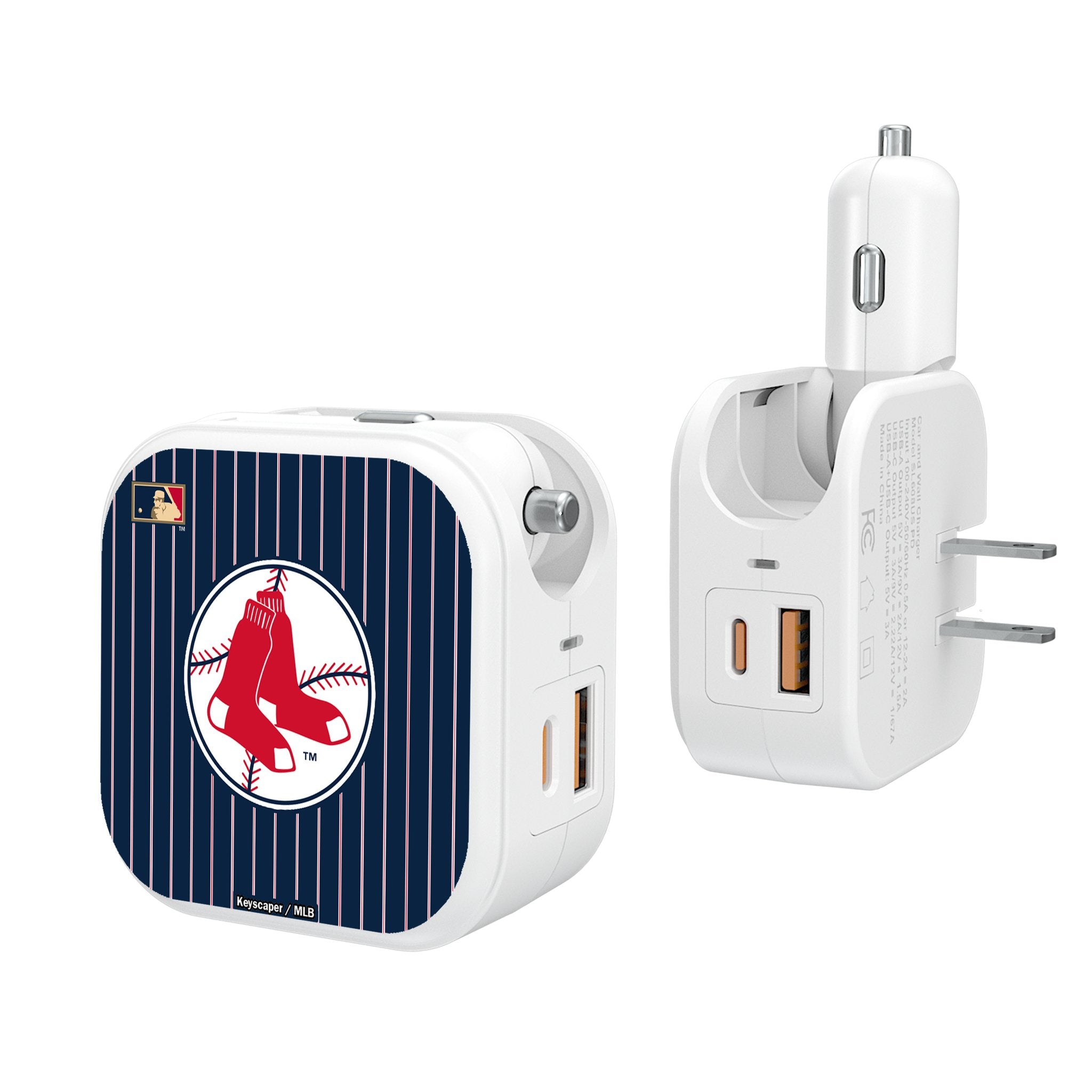 Boston Red Sox 1970-1975 Cooperstown Collection Pinstripe 2-in-1 USB Charger - Vintage Baseball Fan Gift for Home & Office Charging Needs