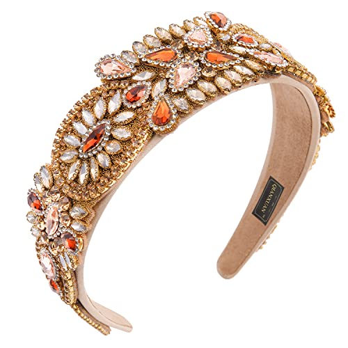 QIANXUAN Rhinestone Headbands for Women - Crystal Beaded Hair Accessories with Bling Chains, Baroque Style in White & Black | Perfect for Parties, Weddings, and Special Occasions