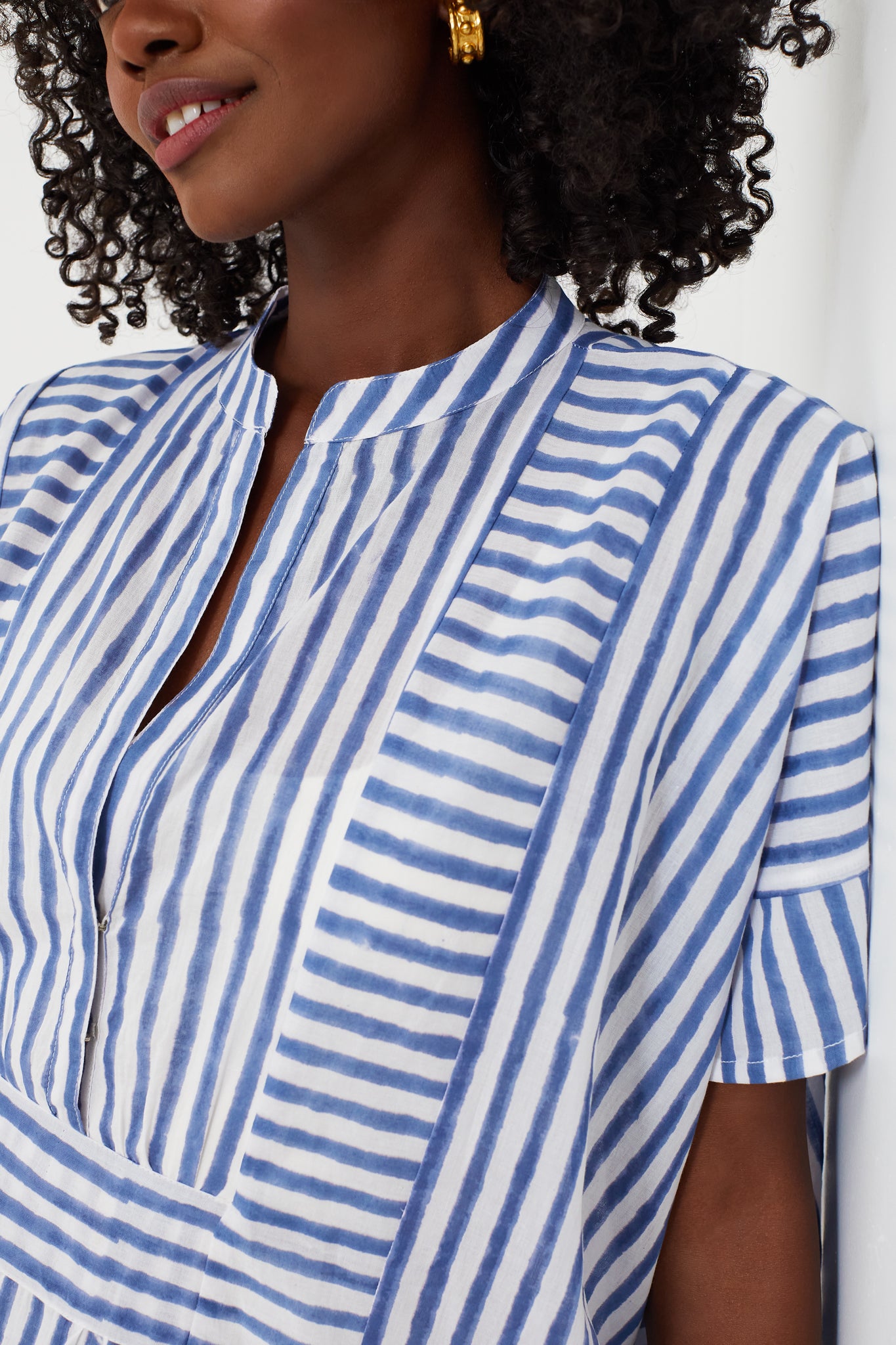 Blue Stripe Emerson Short Caftan Dress - Lightweight Summer Beach Cover Up, Boho Chic Loungewear for Women - Perfect for Vacations, Poolside, and Casual Outings