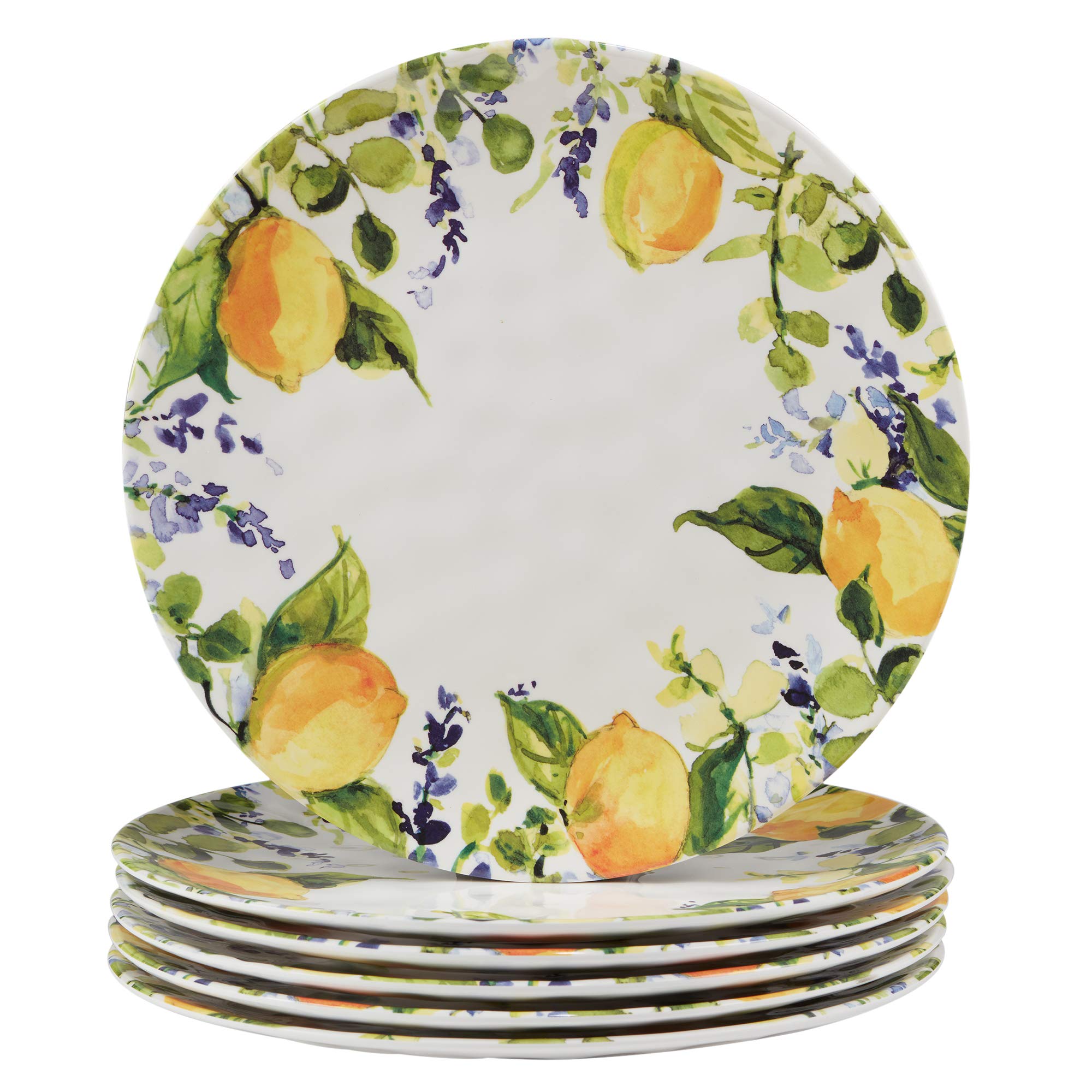 Certified International Lemon Zest Melamine 11-Inch Dinner Plates - Set of 6, Colorful & Durable for Outdoor Dining, Picnics, and Everyday Use