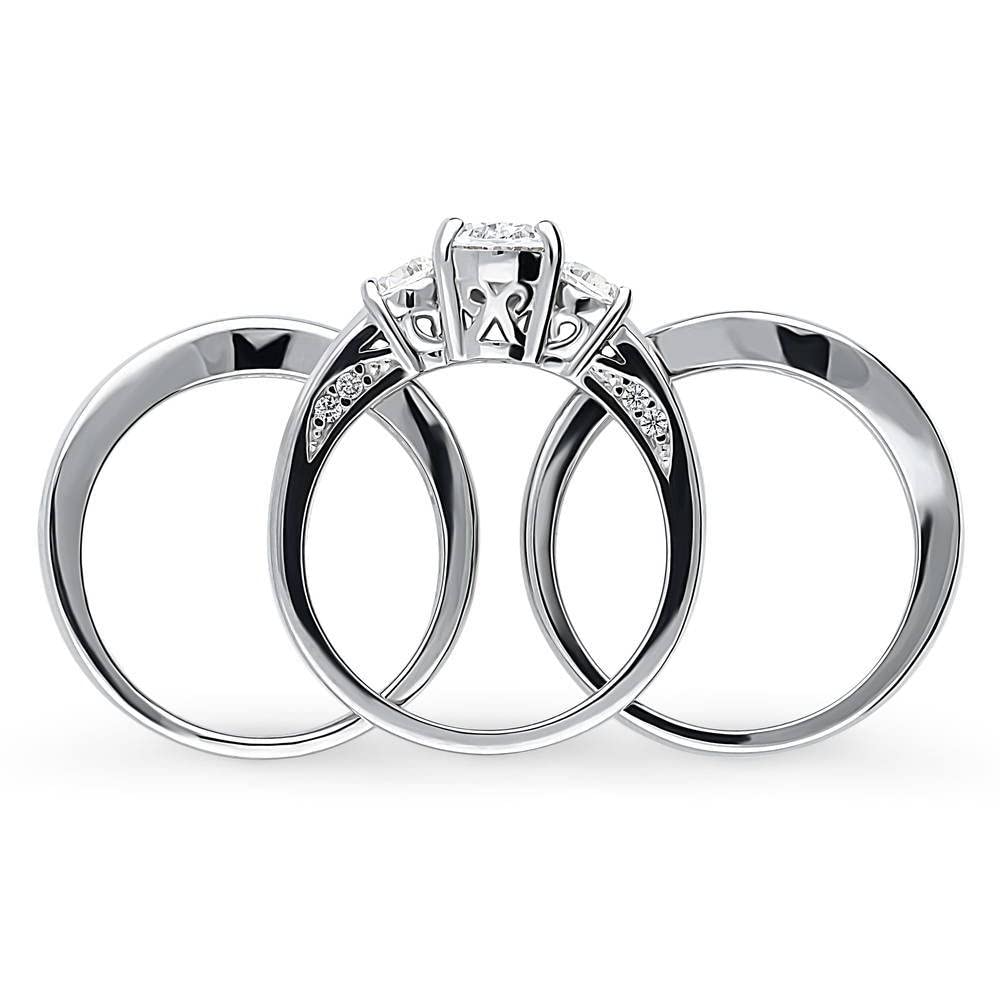BERRICLE Sterling Silver 3-Stone Oval Cut Cubic Zirconia Engagement Ring Set for Women - 1.2 Carat CZ Wedding Band, Rhodium Plated Size 4-10 - Perfect for Proposals, Anniversaries & Bridal Jewelry