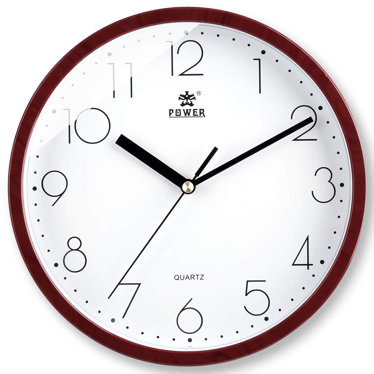 LAIGOO 10 Inch Silent Non-Ticking Wall Clock - Modern Analog Quartz Movement Clock with AA Batteries (Red Wood Grain) - Perfect for Bedroom, Living Room, Office & Quiet Spaces