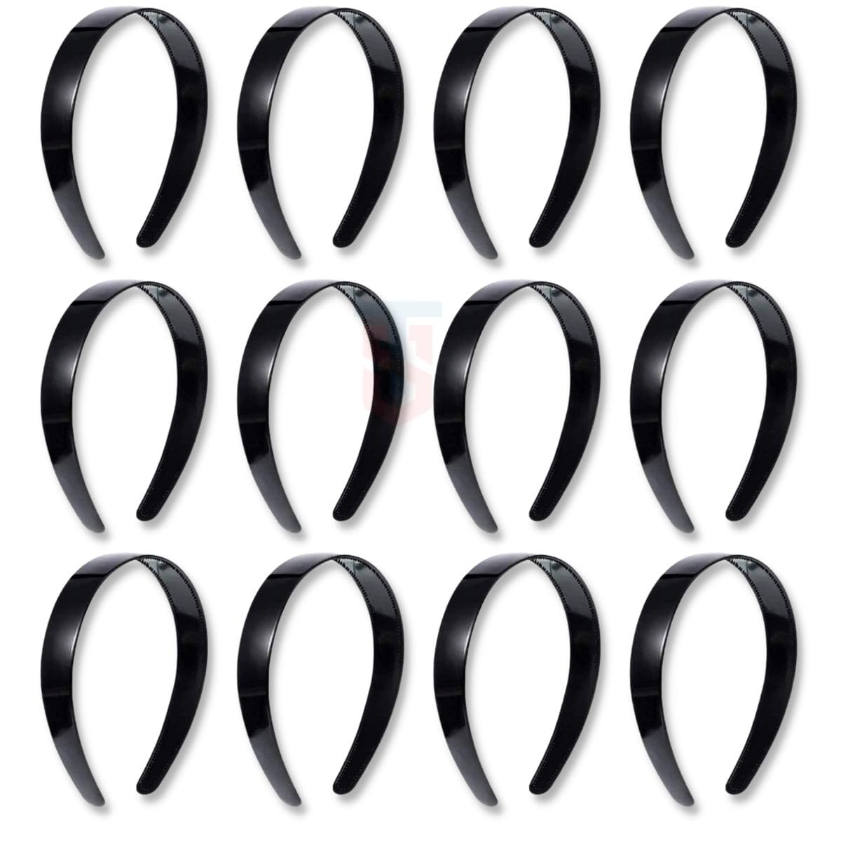 12 Pack Black Plastic Headbands for Women & Girls - Wide Tooth Hair Bands for Styling, School & DIY Projects - Everyday Fashion Accessories for Hair Styling & Crafting