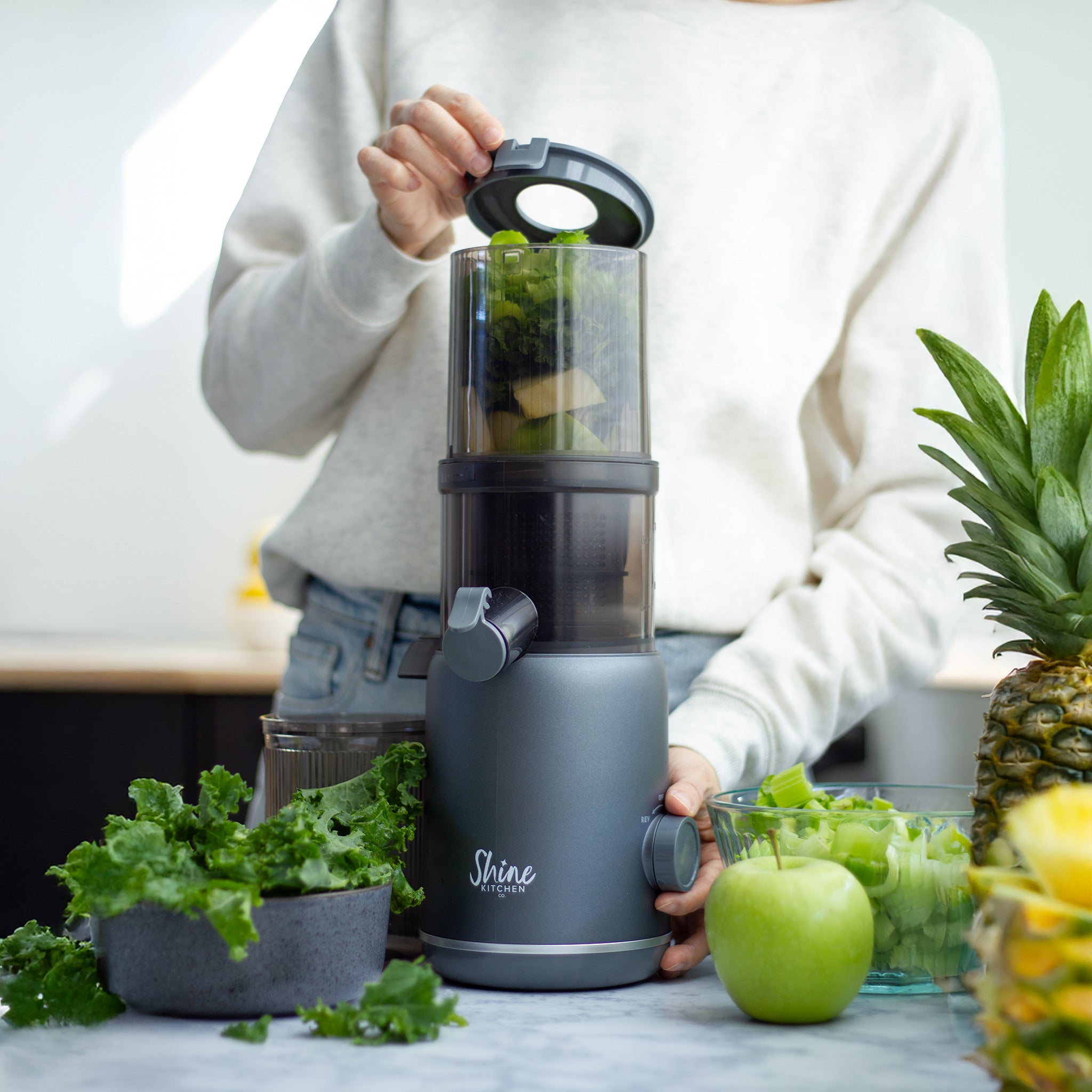 Shine Kitchen Co.® Multi Batch Compact Cold Press Juicer - Slow Masticating Juicer for Fruits & Vegetables - Perfect for Healthy Juicing at Home, Gym, or Office