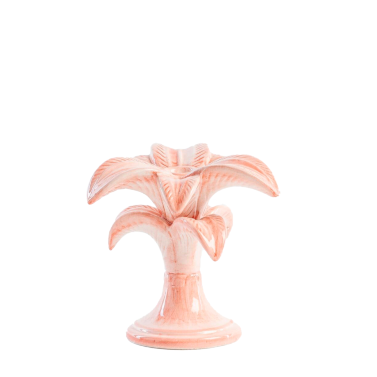Handpainted Pink Palm Candle Holder - Small Decorative Ceramic Candle Stand for Boho Home Decor, Wedding Centerpieces & Romantic Dinner Ambiance