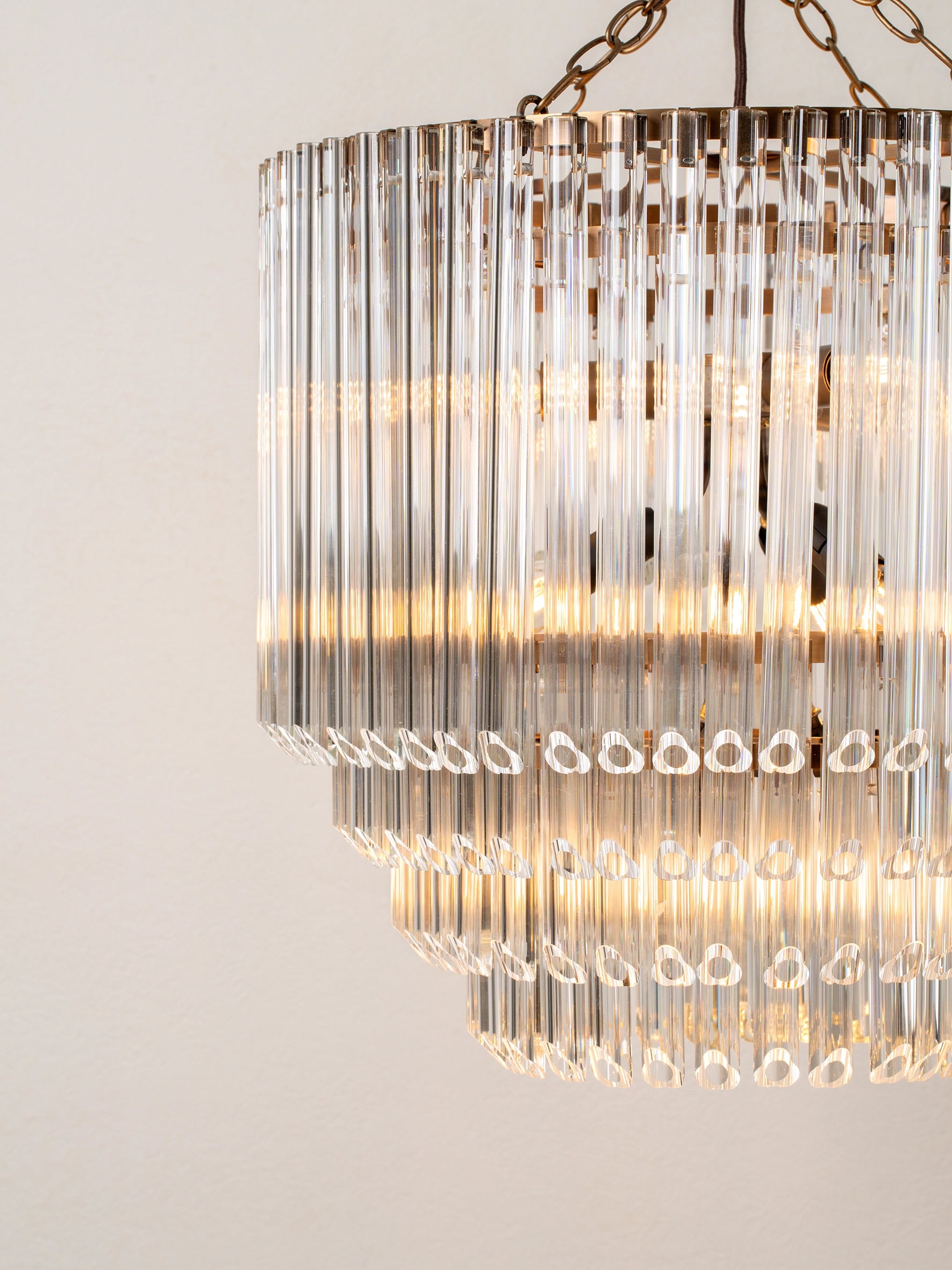 Petalia 9-Light Aged Brass and Clear Glass Tube Tall Chandelier - Elegant Dining Room Lighting for Modern Farmhouse & Luxury Bedroom Decor