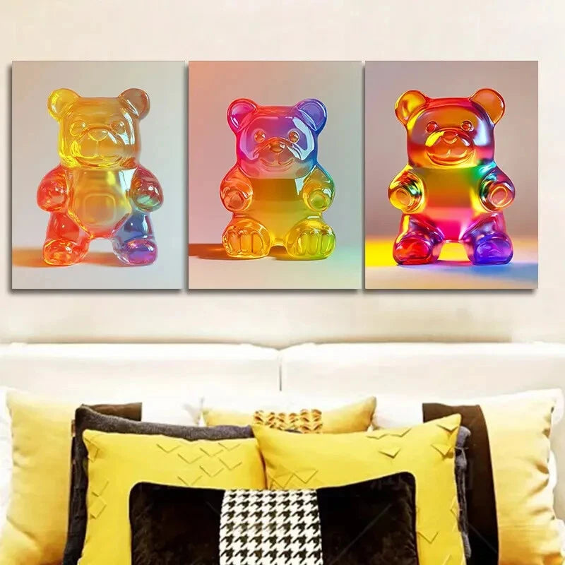 3-Piece Gummy Bear Art Deco Metal Wall Art - Ready to Hang Modern Home Decor for Living Room, Bedroom & Office