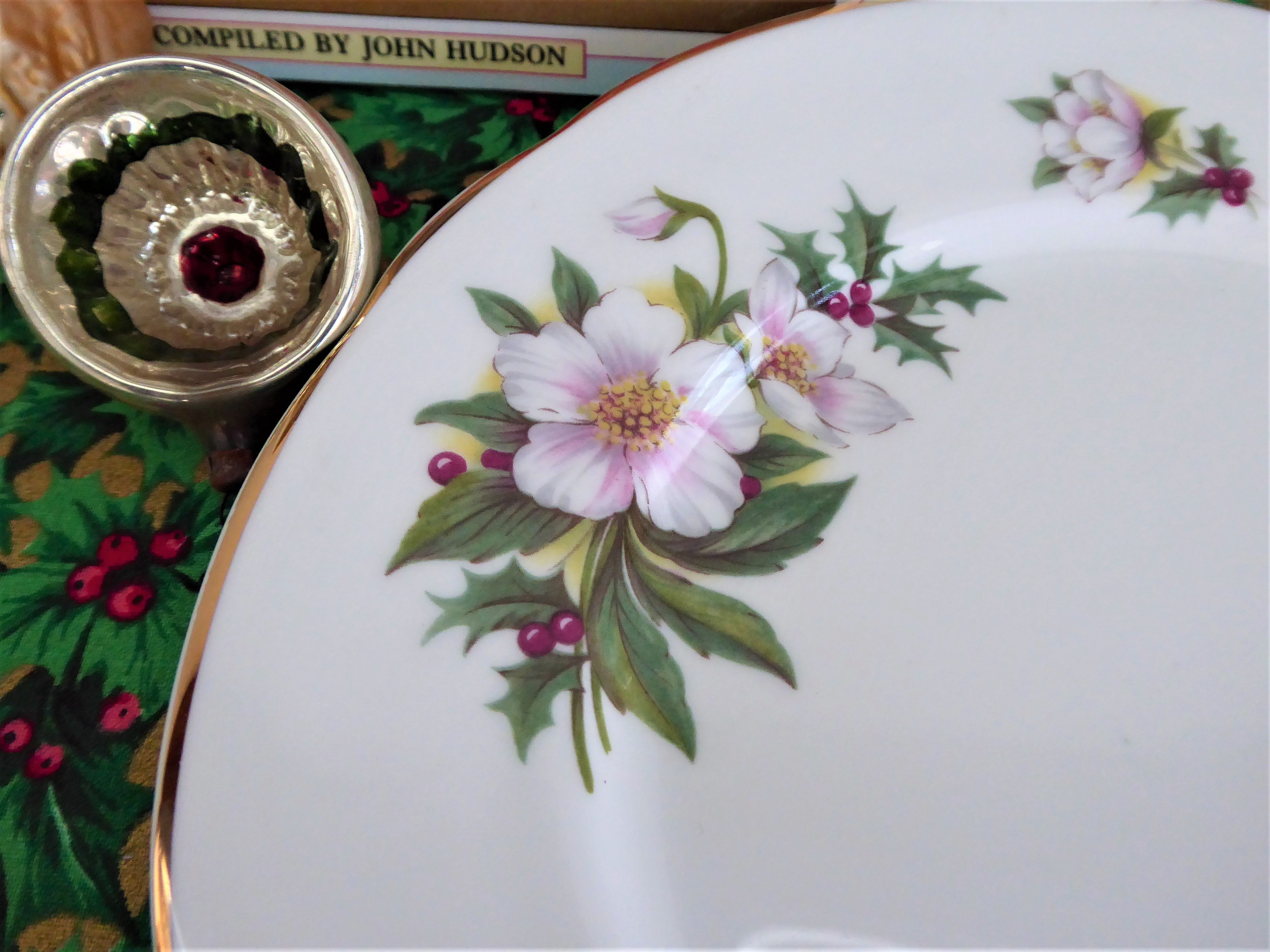 Vintage 1970s English Bone China Plate - Christmas Roses Holly Design, Salad Plate & Luncheon Plate for Holiday Dining & Collectors