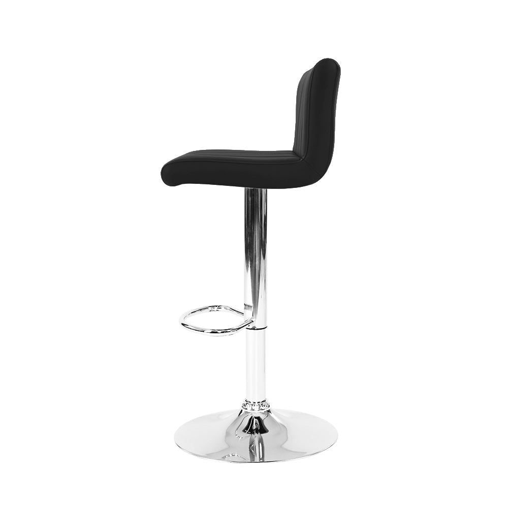 Adjustable Height Bar Stools with Gas Lift Mechanism - Genuine Leather Upholstery, Black - Perfect for Kitchen Islands, Home Bars & Dining Areas