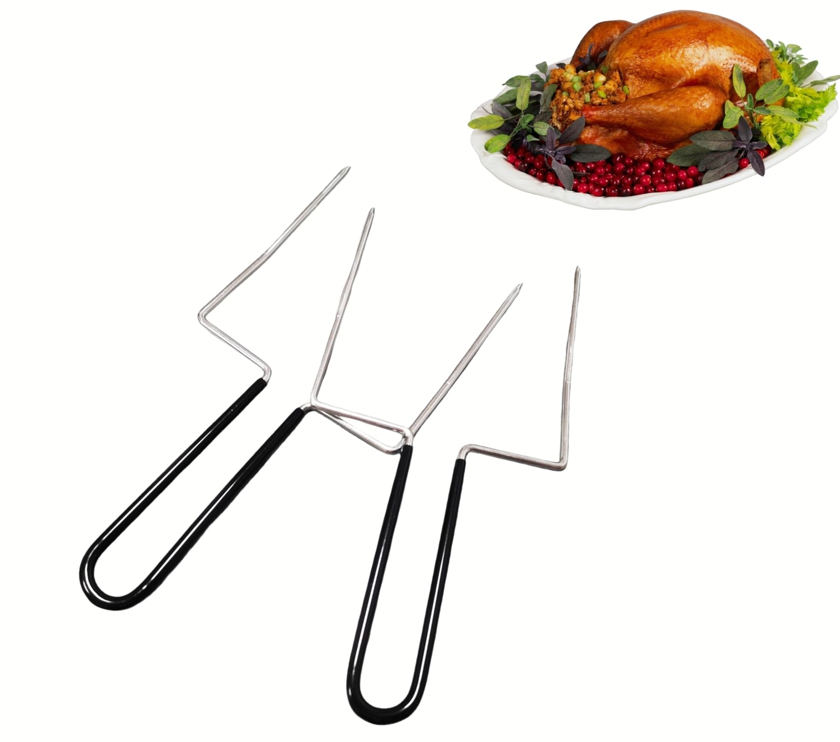 Premium Stainless Steel Turkey Lifter & Serving Set - 2-Prong Roast Meat Forks for Thanksgiving, Christmas & Holiday Dinners - Durable Poultry Lifters for Easy Carving & Serving - Perfect for Roast Turkey, Chicken & Ham