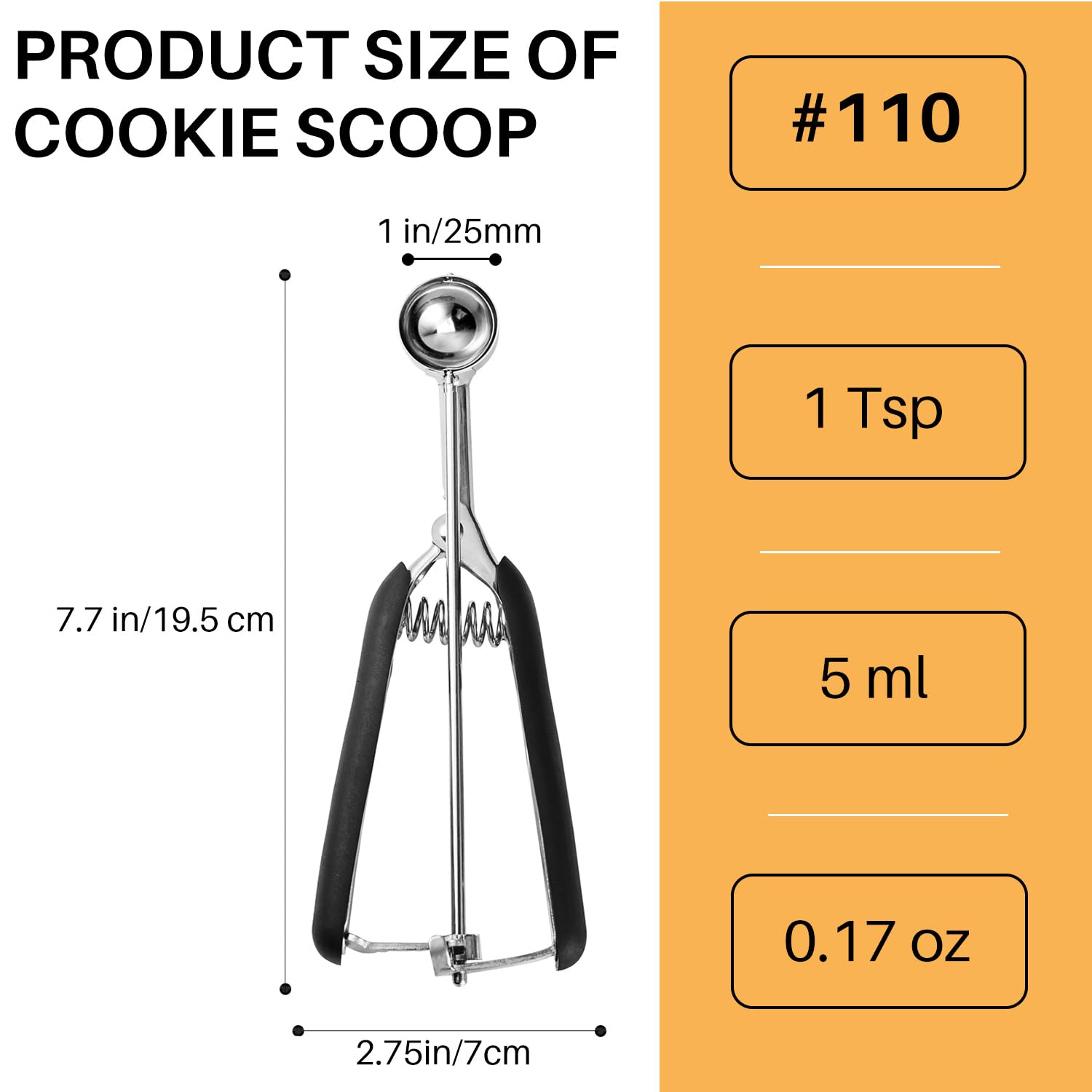 Mini Cookie Scoop - 1 Tsp/Teaspoon Dough Scoop, Melon Baller & Ice Cream Scoop with Ergonomic Non-Slip Handle for Baking Cookies, Fruit Balls, Ice Cream & Meatballs | Perfect for Home Baking, Dessert Making & Food Prep