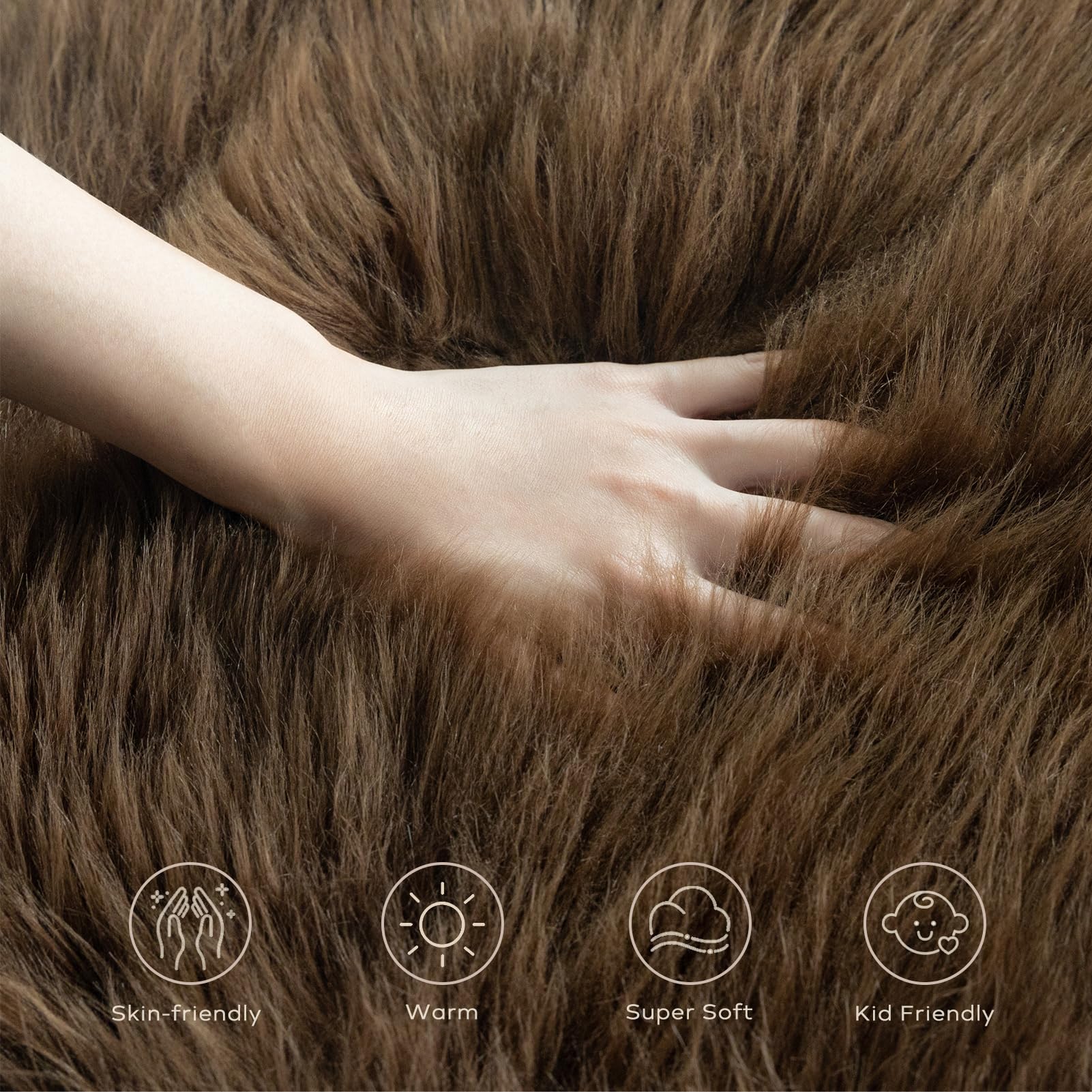 Premium Fluffy Faux Fur Rug - Ultra Soft 2x6 Feet Shaggy Area Rug | Machine Washable Dark Coffee Sheepskin Rug for Cozy Bedroom, Nursery, Kids Room & Living Room Decor | Perfect for Winter Warmth, Home Theater Seating & Pet-Friendly Flooring