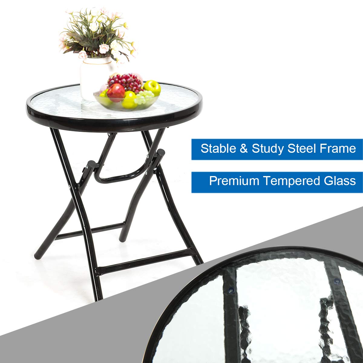 RELAX4LIFE 3-Piece Outdoor Bistro Set with 2 Foldable Rocking Chairs & 1 Tempered Glass Table - Patio Furniture for Balcony, Garden, Backyard, Deck (Blue) | Perfect for Relaxing, Entertaining Guests, and Enjoying Morning Coffee Outdoors