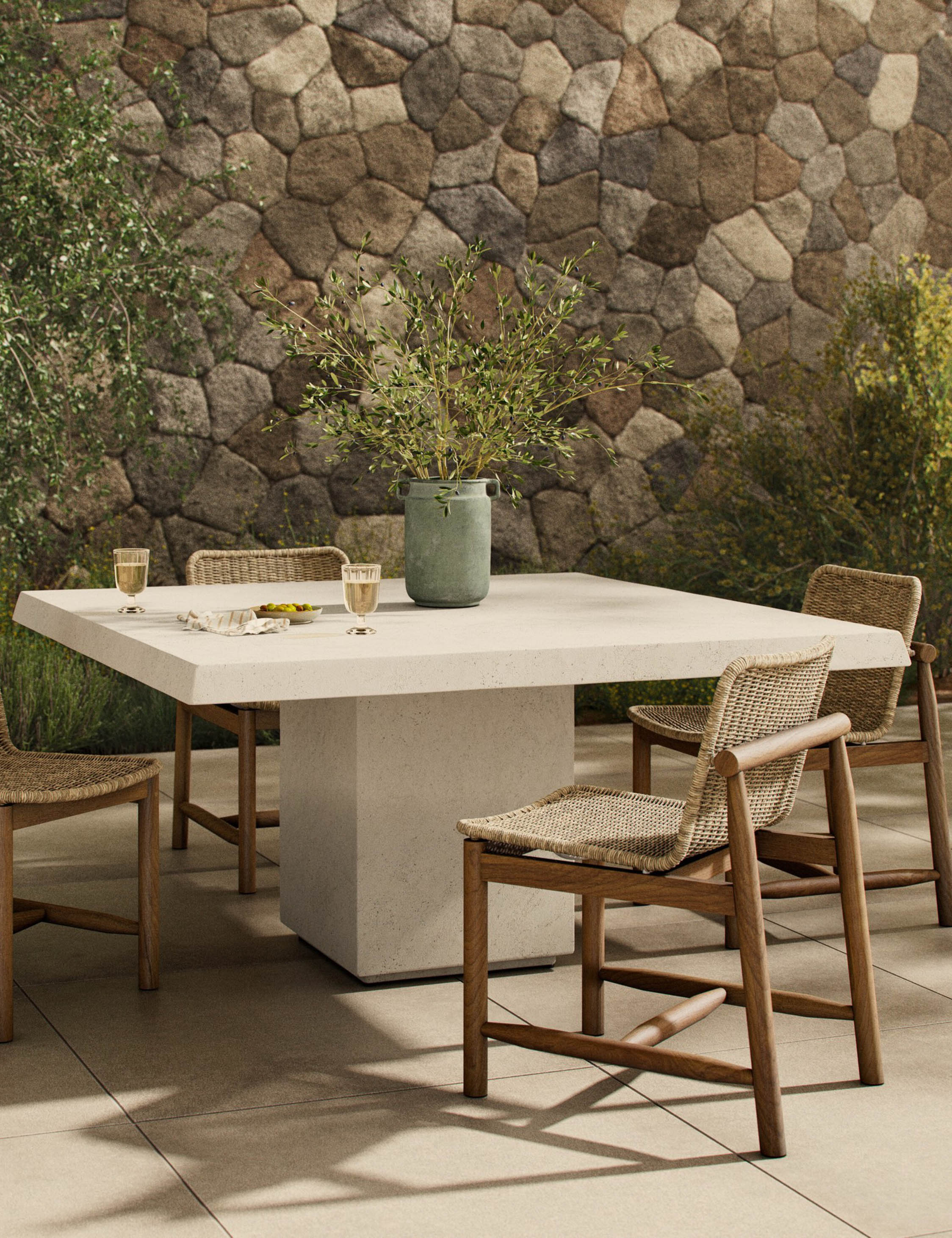 Avila Square Dining Table - Indoor & Outdoor Use - Modern Design by Amber Lewis x Four Hands - Perfect for Patio, Garden, and Dining Room Decor