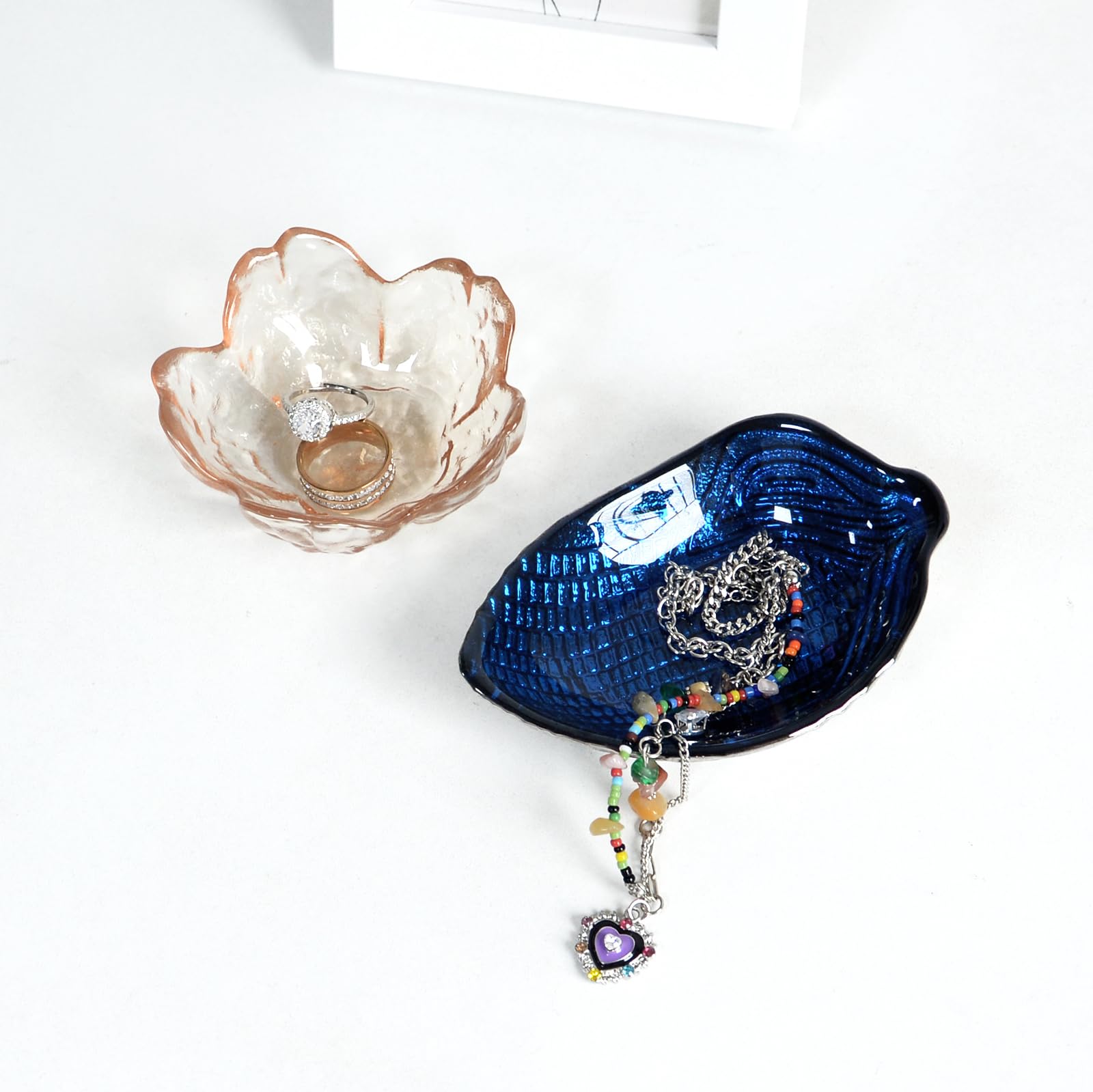 Crystal Amber Flower Ring Dish - Jewelry Tray for Vanity & Decor